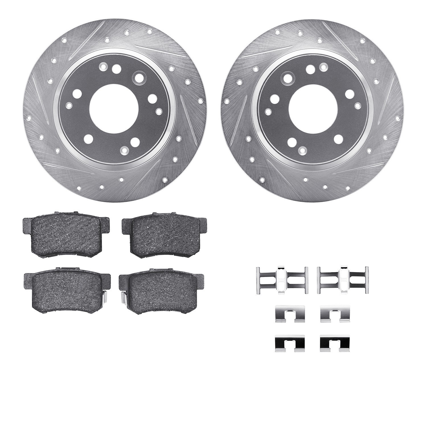 DYN 7512-59059 DFC Rotors-Drilled & Slotted-Silver w/ 5000 Advanced Brake Pads Incl Hdw