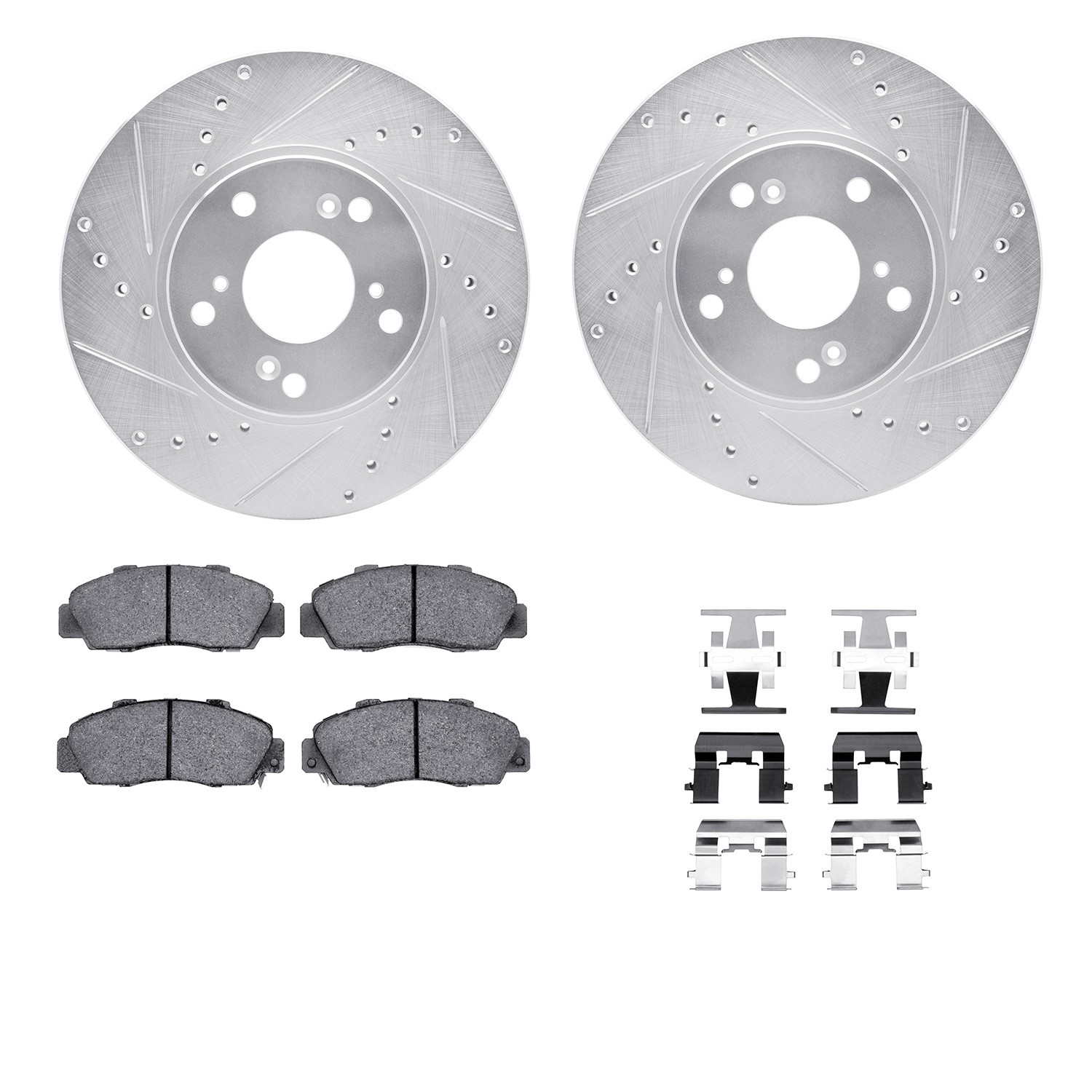DYN 7512-59060 DFC Rotors-Drilled & Slotted-Silver w/ 5000 Advanced Brake Pads Incl Hdw
