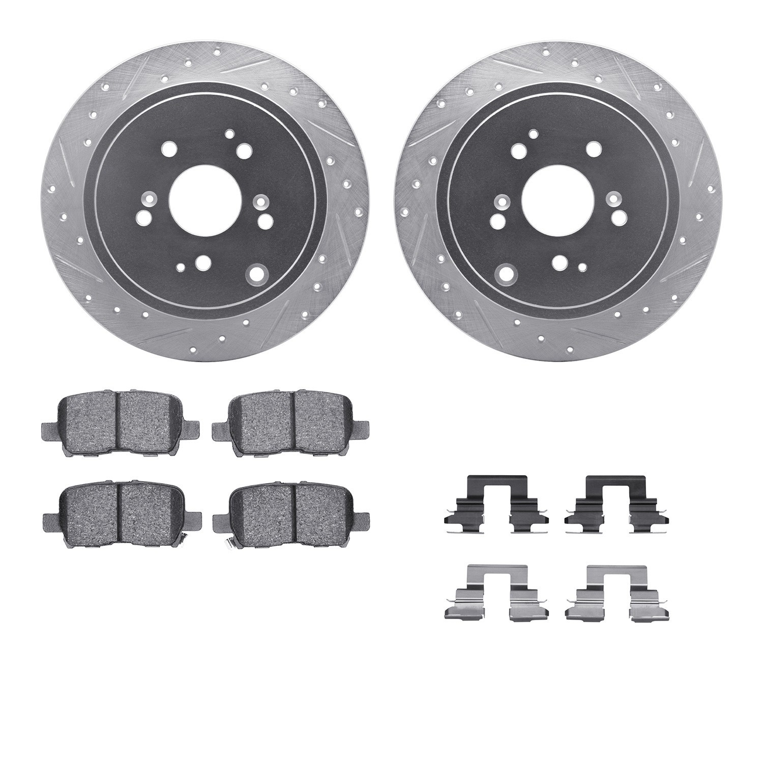 DYN 7512-59062 DFC Brake Rotor - Dimpled & Slotted - Silver w/5000 Brake Pads & HW Kit