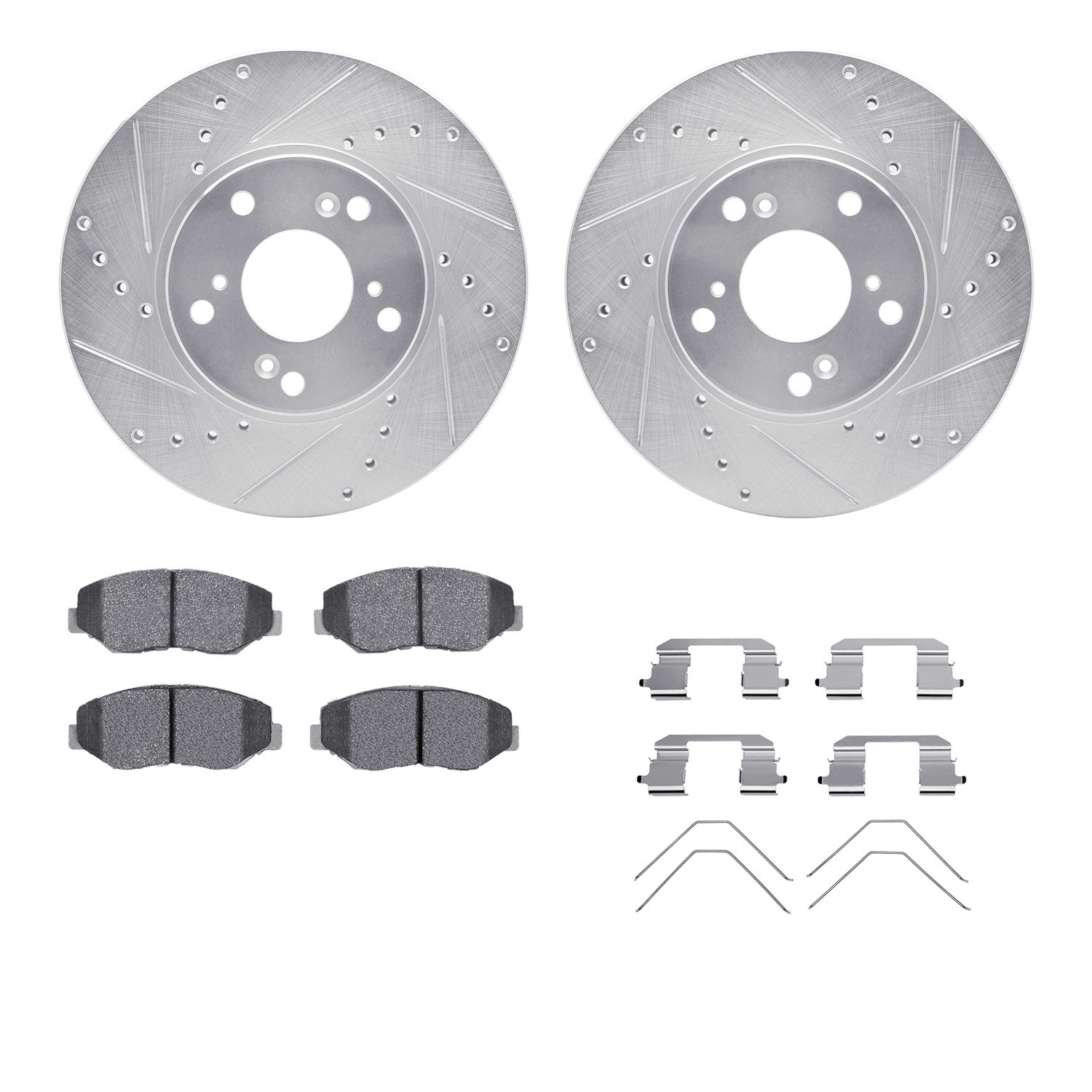 DYN 7512-59065 DFC Brake Rotor - Dimpled & Slotted - Silver w/5000 Brake Pads & HW Kit