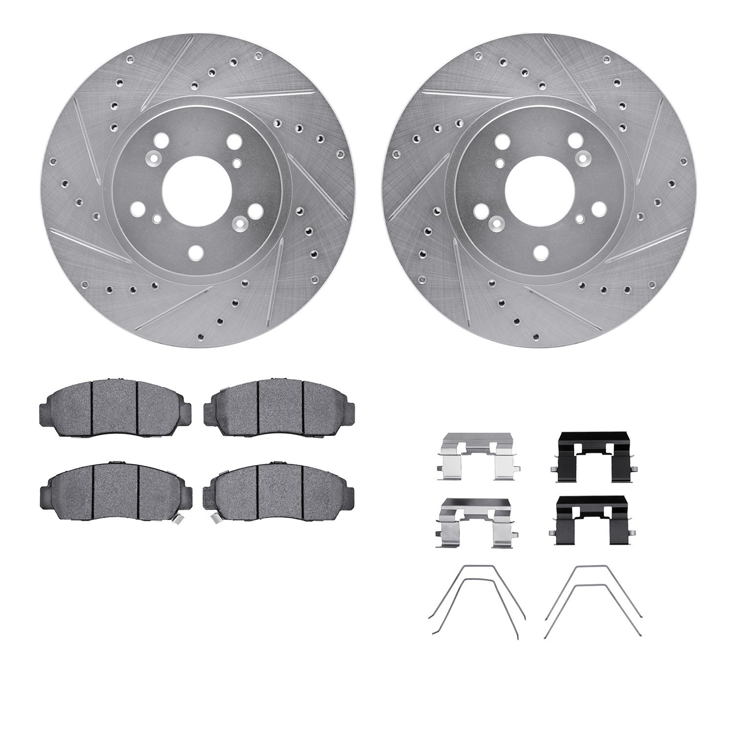 DYN 7512-59066 DFC Rotors-Drilled & Slotted-Silver w/ 5000 Advanced Brake Pads Incl Hdw