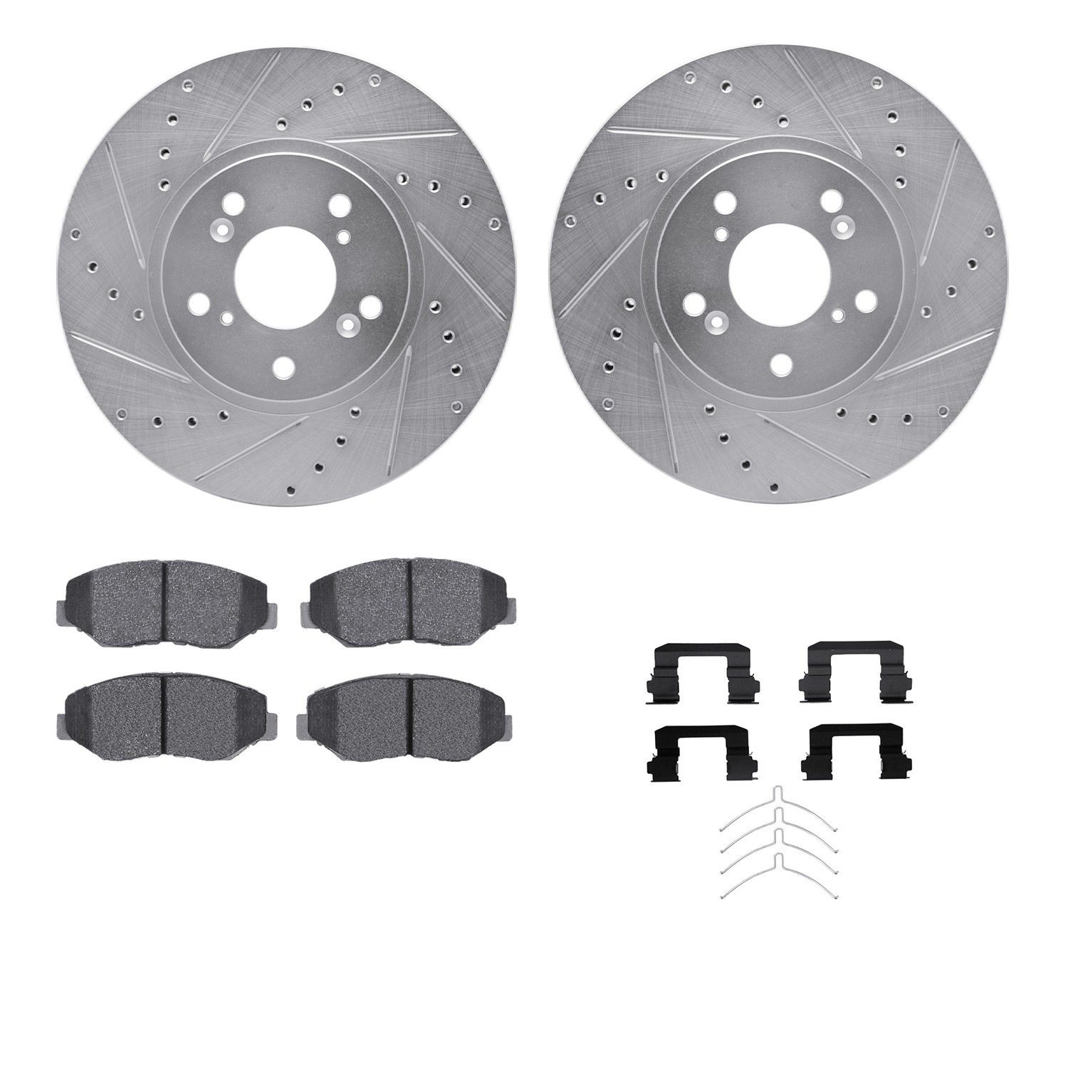 DYN 7512-59069 DFC Brake Rotor - Dimpled & Slotted - Silver w/5000 Brake Pads & HW Kit