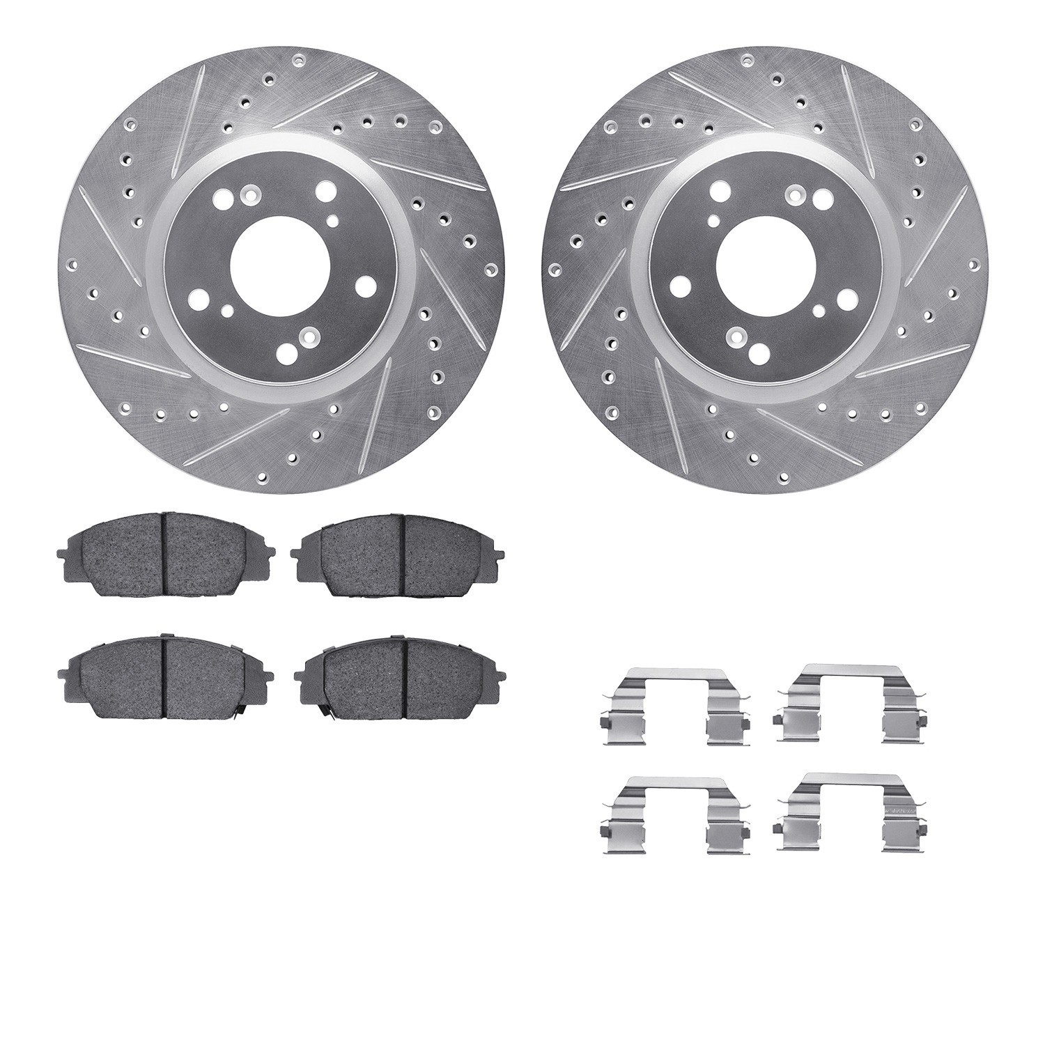 DYN 7512-59070 DFC Rotors-Drilled & Slotted-Silver w/ 5000 Advanced Brake Pads Incl Hdw