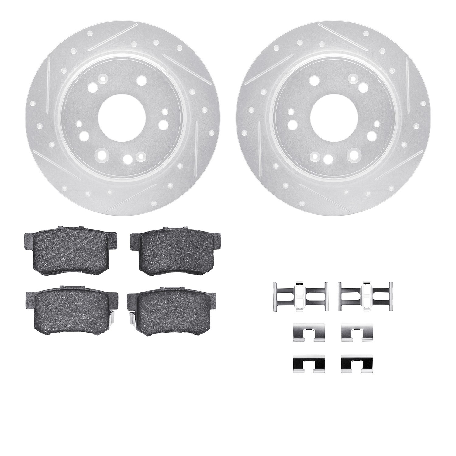 DYN 7512-59072 DFC Rotors-Drilled & Slotted-Silver w/ 5000 Advanced Brake Pads Incl Hdw