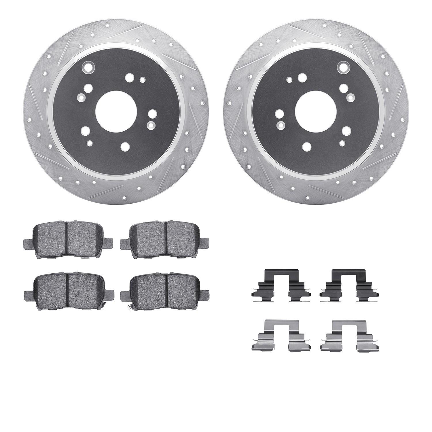 DYN 7512-59073 DFC Rotors-Drilled & Slotted-Silver w/ 5000 Advanced Brake Pads Incl Hdw