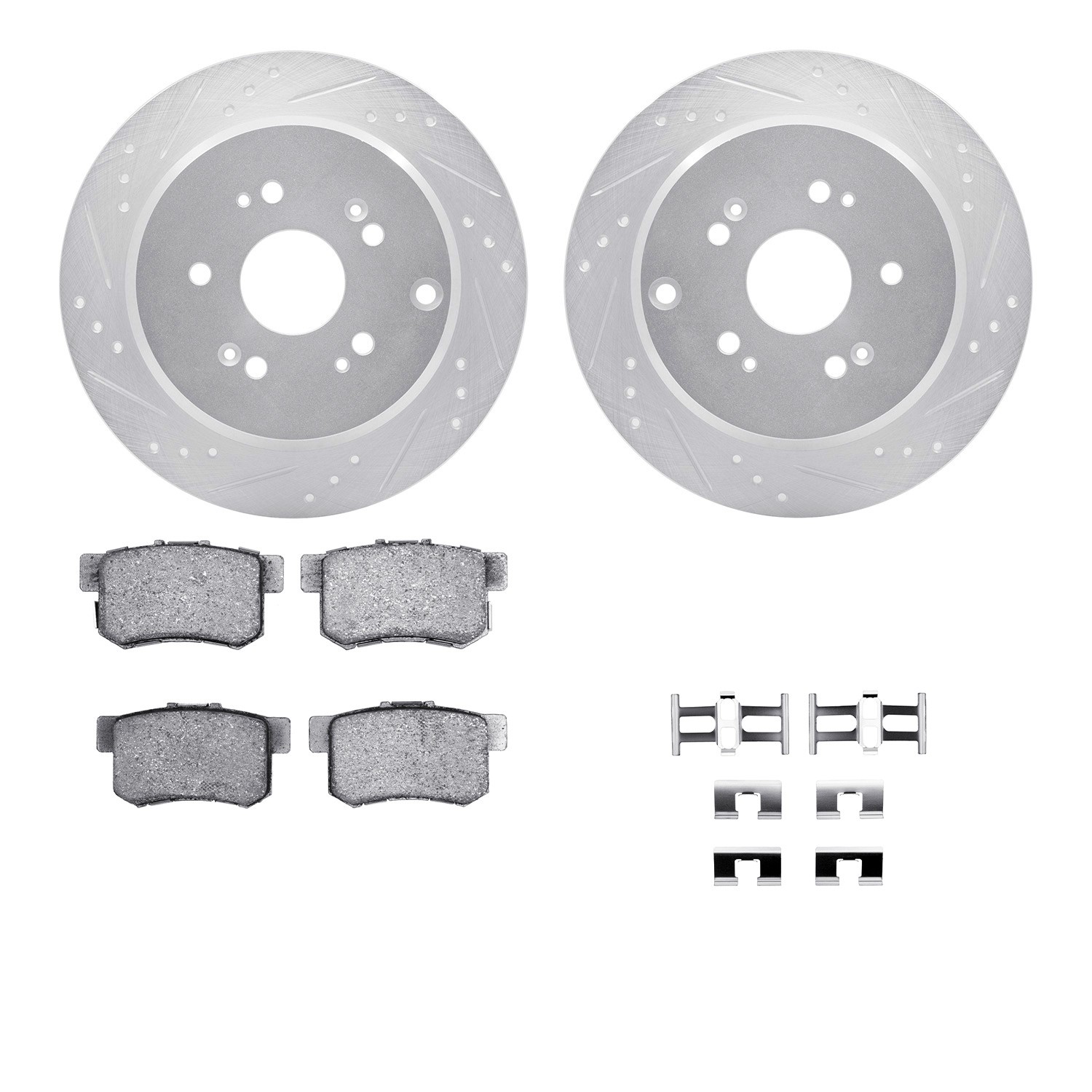 DYN 7512-59076 DFC Brake Rotor - Dimpled & Slotted - Silver w/5000 Brake Pads & HW Kit