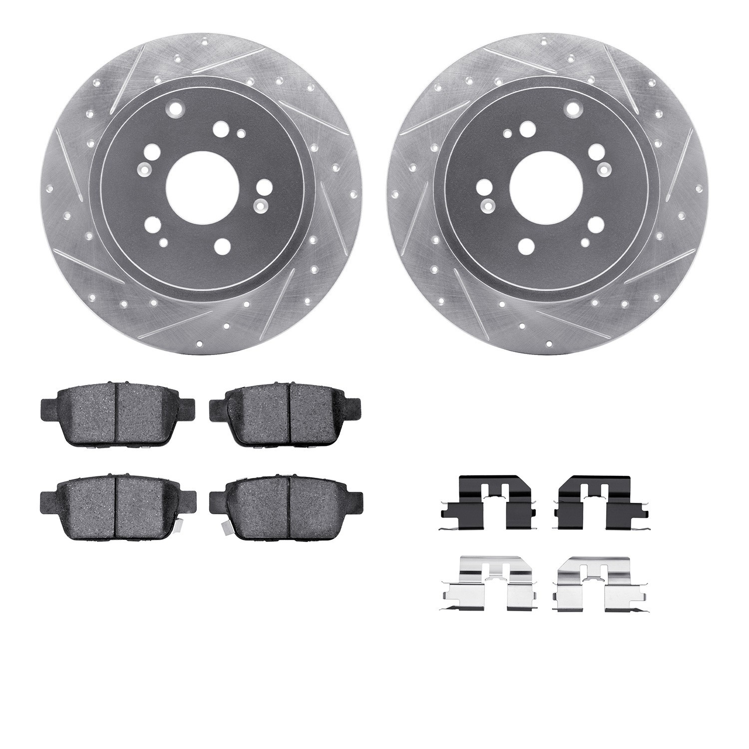 DYN 7512-59078 DFC Brake Rotor - Dimpled & Slotted - Silver w/5000 Brake Pads & HW Kit