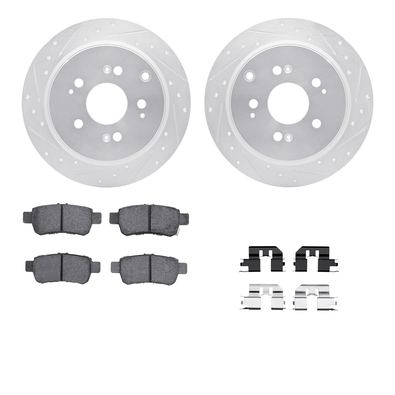DYN 7512-59079 DFC Rotors-Drilled & Slotted-Silver w/ 5000 Advanced Brake Pads Incl Hdw