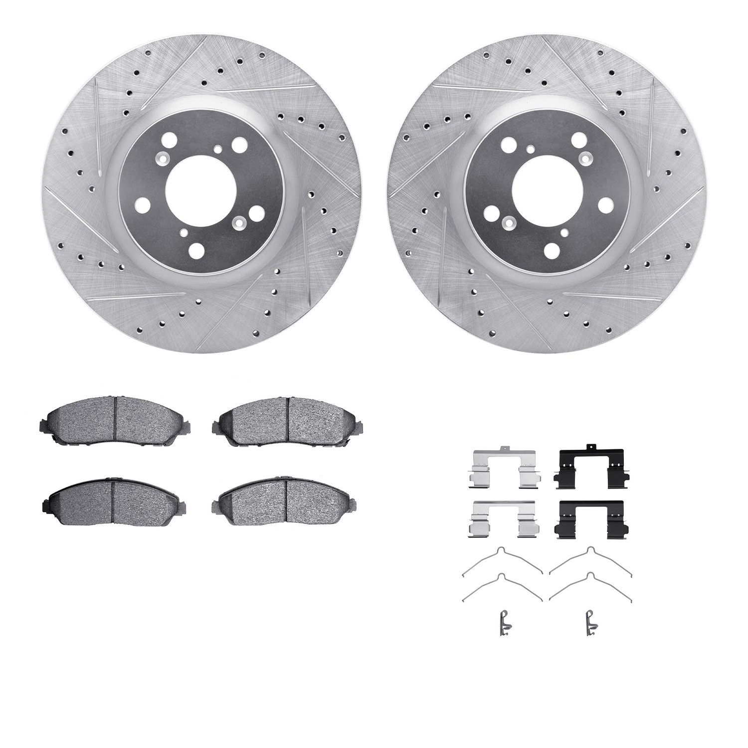 DYN 7512-59080 DFC Rotors-Drilled & Slotted-Silver w/ 5000 Advanced Brake Pads Incl Hdw
