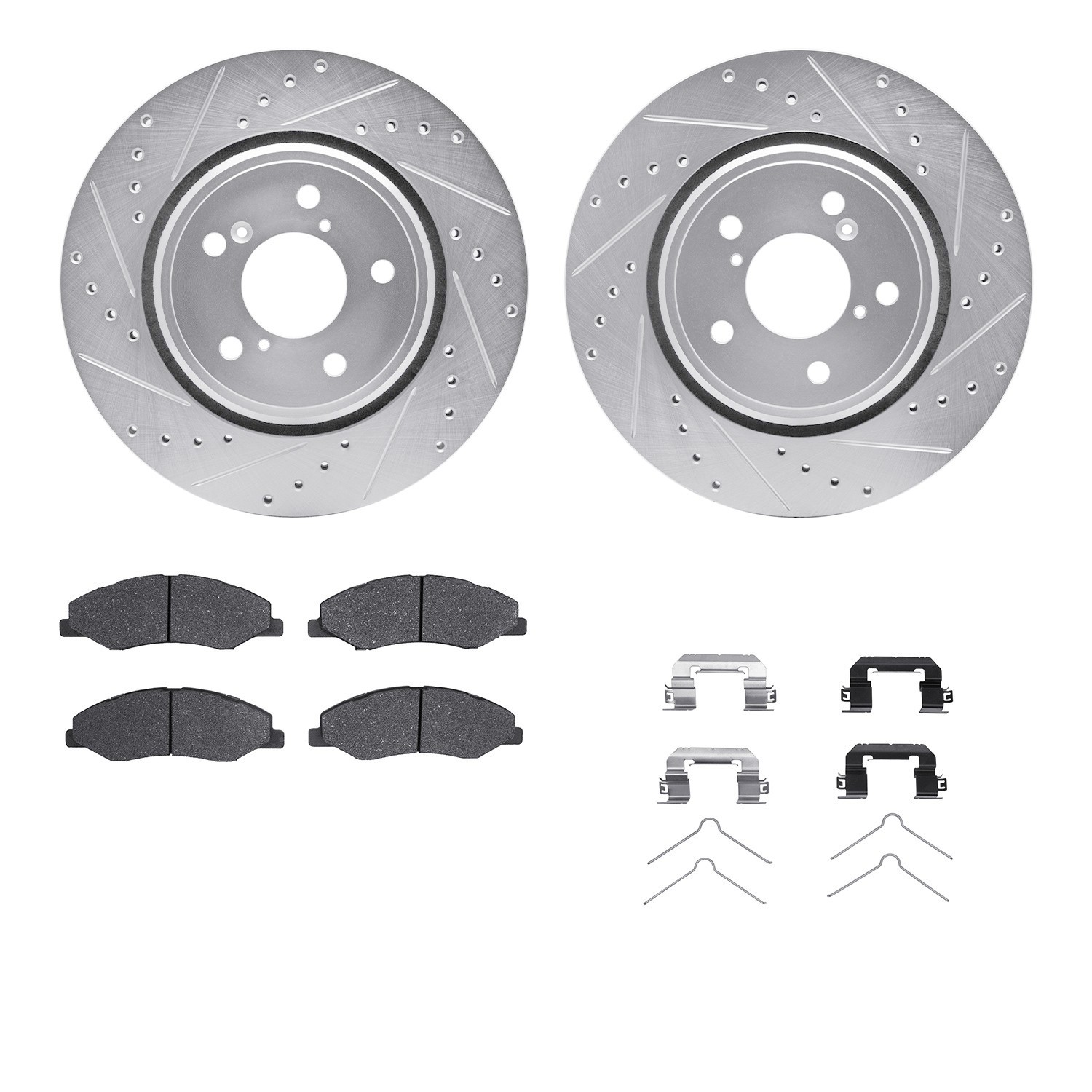 DYN 7512-59090 DFC Rotors-Drilled & Slotted-Silver w/ 5000 Advanced Brake Pads Incl Hdw