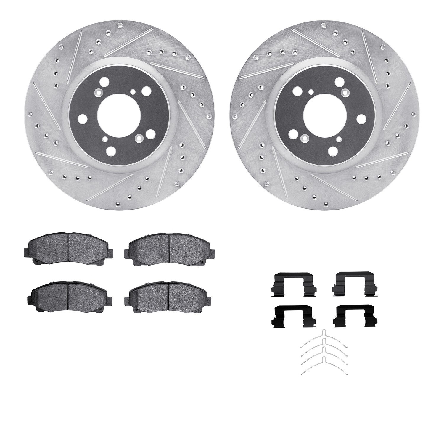 DYN 7512-59092 DFC Brake Rotor - Dimpled & Slotted - Silver w/5000 Brake Pads & HW Kit