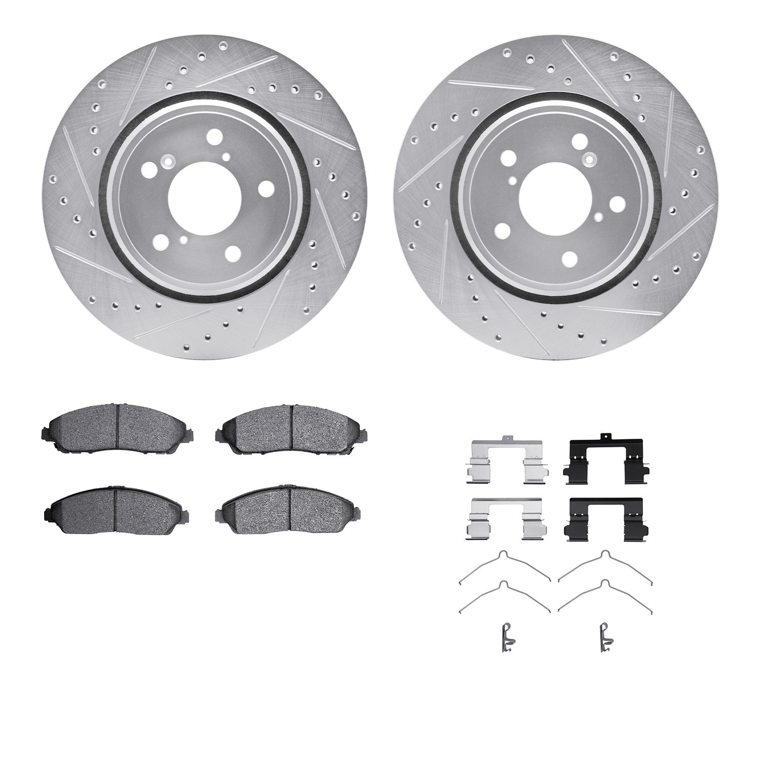 DYN 7512-59101 DFC Brake Rotor - Dimpled & Slotted - Silver w/5000 Brake Pads & HW Kit