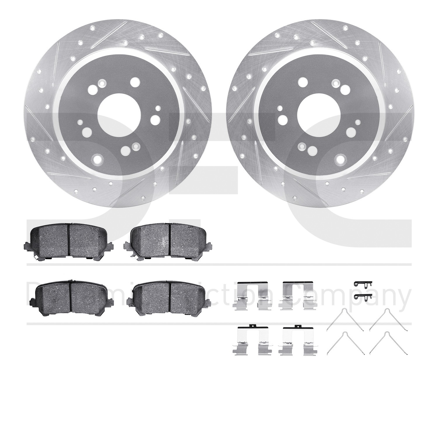 DYN 7512-59102 DFC Brake Rotor - Dimpled & Slotted - Silver w/5000 Brake Pads & HW Kit
