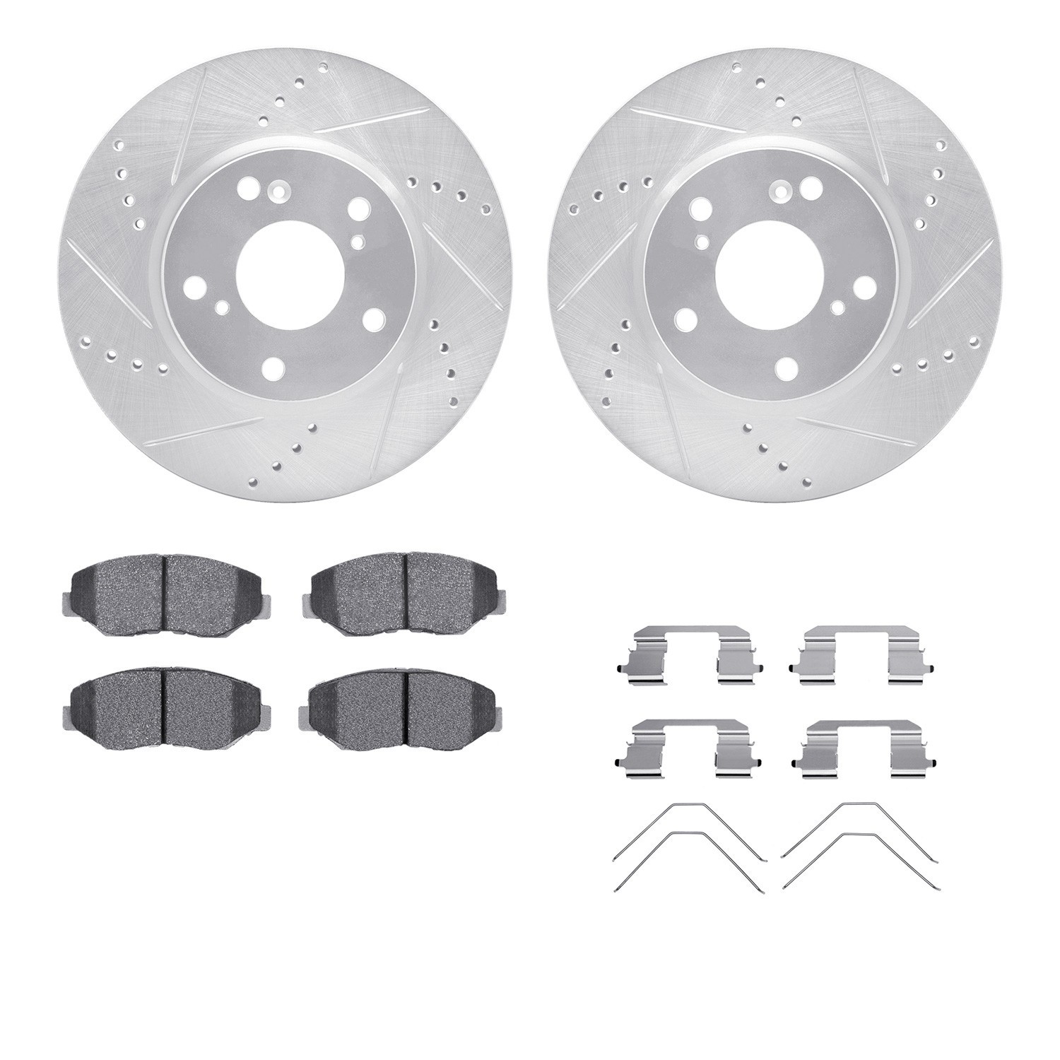 DYN 7512-59106 DFC Rotors-Drilled & Slotted-Silver w/ 5000 Advanced Brake Pads Incl Hdw