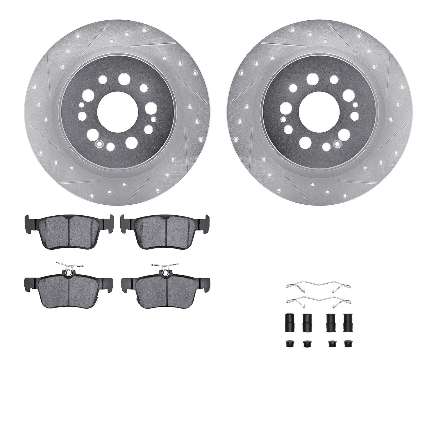 DYN 7512-59110 DFC Brake Rotor - Dimpled & Slotted - Silver w/5000 Brake Pads & HW Kit