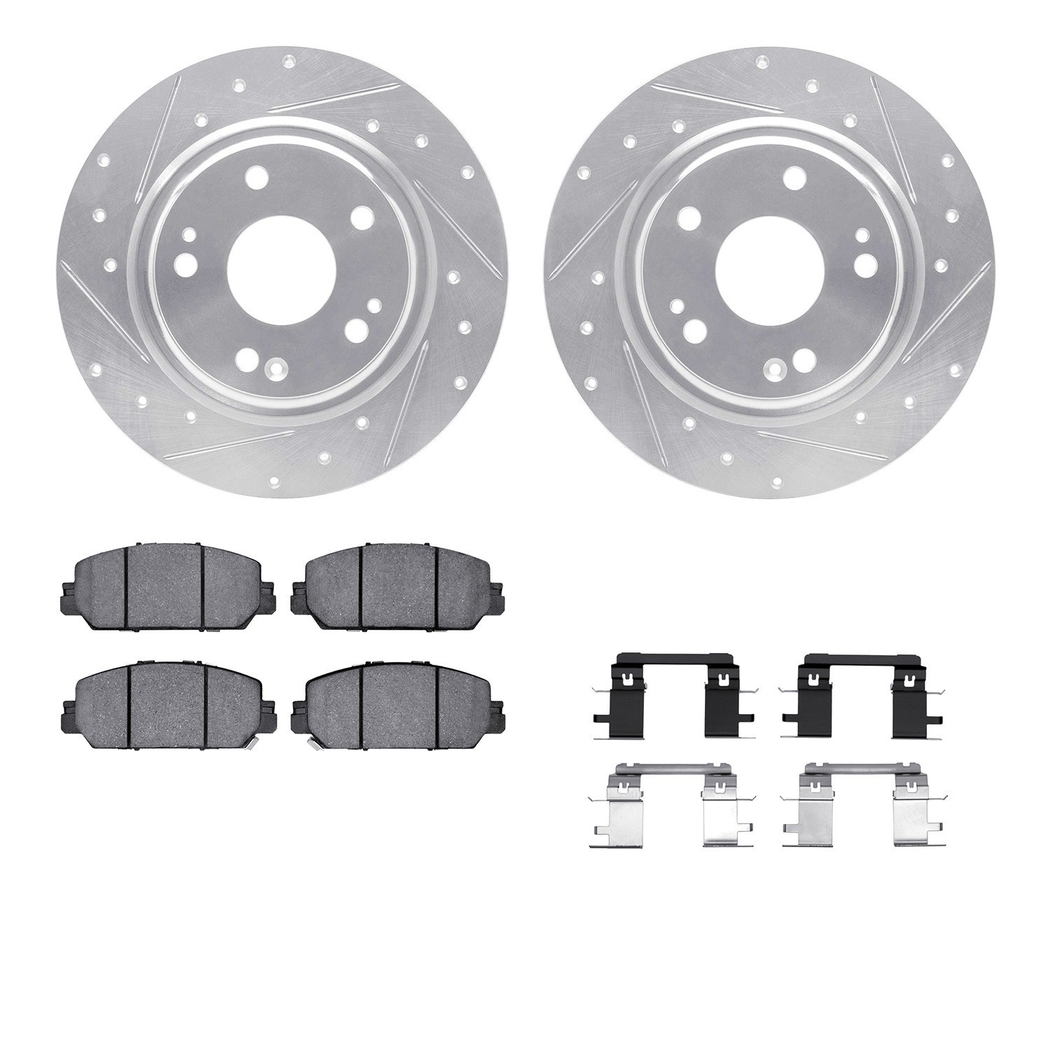 DYN 7512-59111 DFC Brake Rotor - Dimpled & Slotted - Silver w/5000 Brake Pads & HW Kit