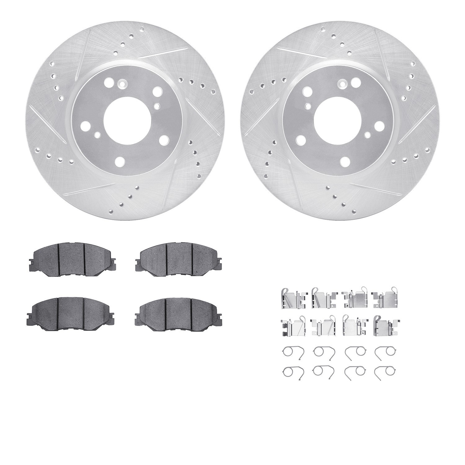 DYN 7512-59113 DFC Rotors-Drilled & Slotted-Silver w/ 5000 Advanced Brake Pads Incl Hdw