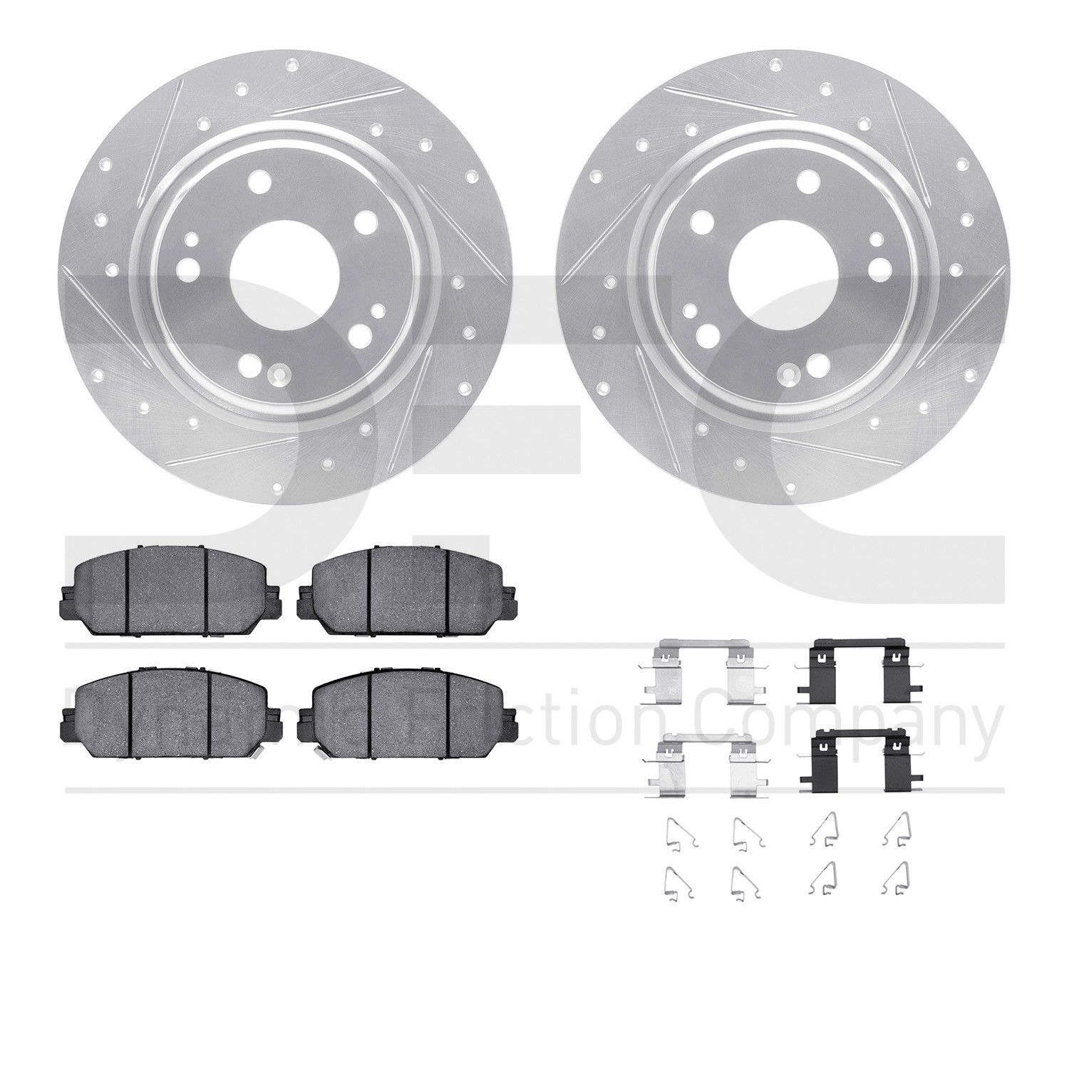 DYN 7512-59115 DFC Rotors-Drilled & Slotted-Silver w/ 5000 Advanced Brake Pads Incl Hdw