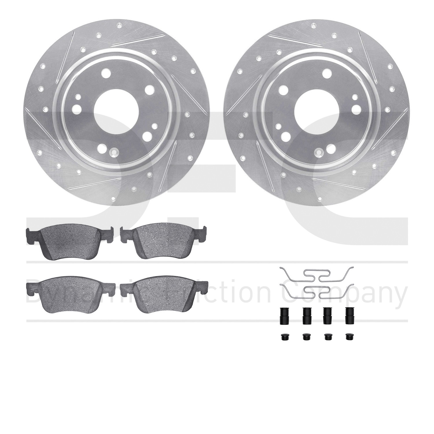 DYN 7512-59116 DFC Rotors-Drilled & Slotted-Silver w/ 5000 Advanced Brake Pads Incl Hdw