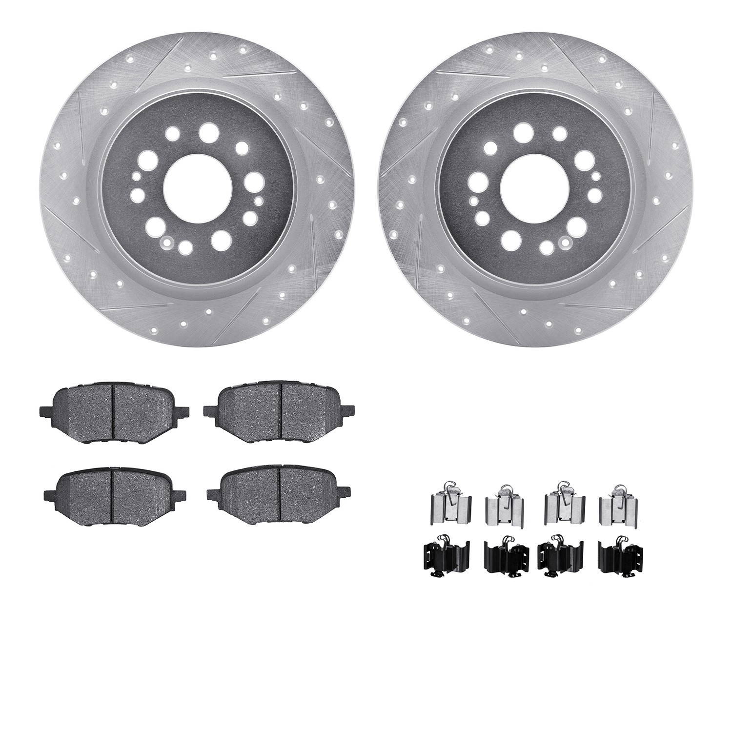 DYN 7512-59127 DFC Rotors-Drilled & Slotted-Silver w/ 5000 Advanced Brake Pads Incl Hdw