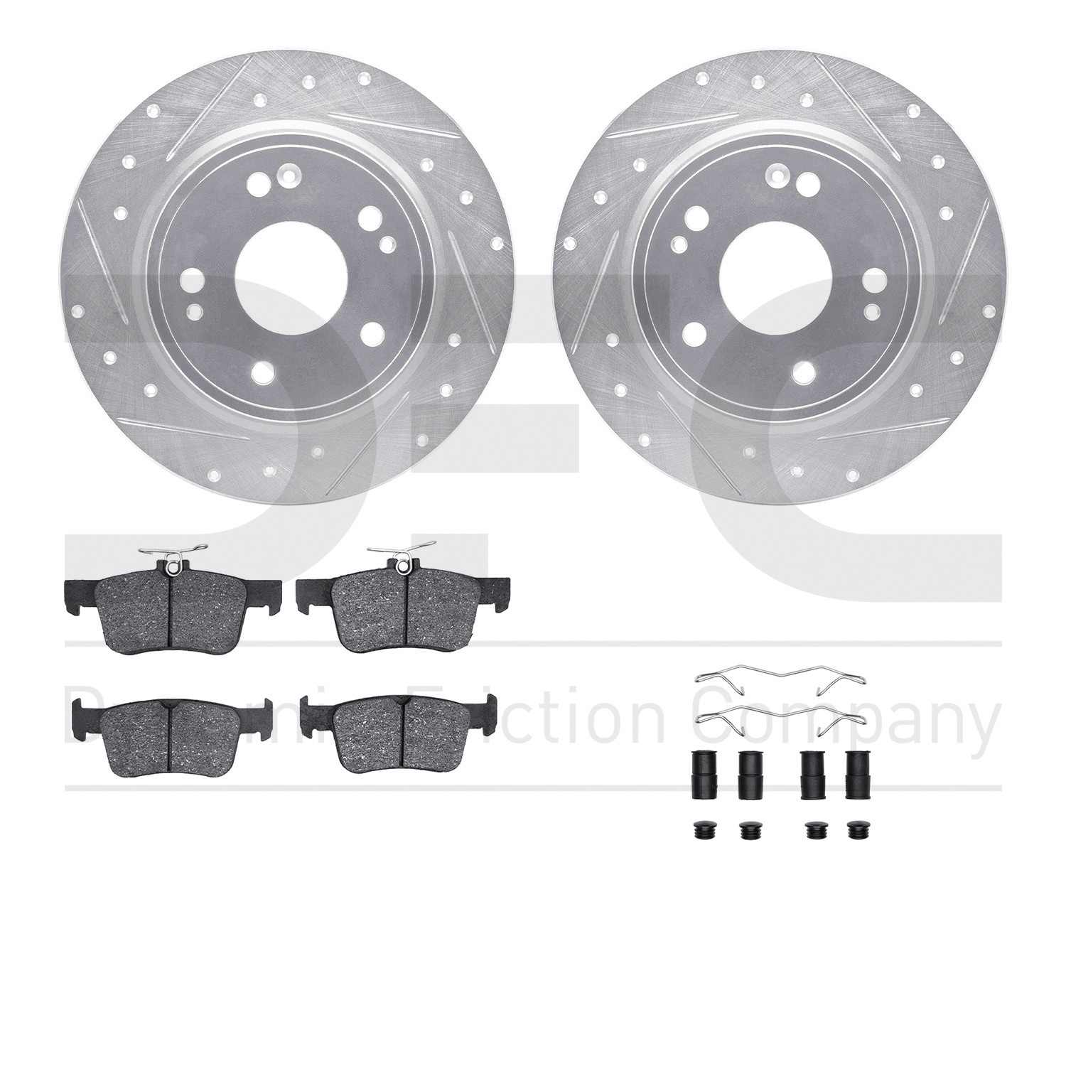 DYN 7512-59132 DFC Rotors-Drilled & Slotted-Silver w/ 5000 Advanced Brake Pads Incl Hdw