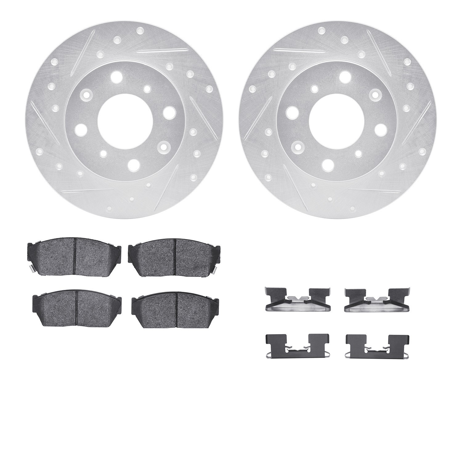 DYN 7512-59138 DFC Rotors-Drilled & Slotted-Silver w/ 5000 Advanced Brake Pads Incl Hdw