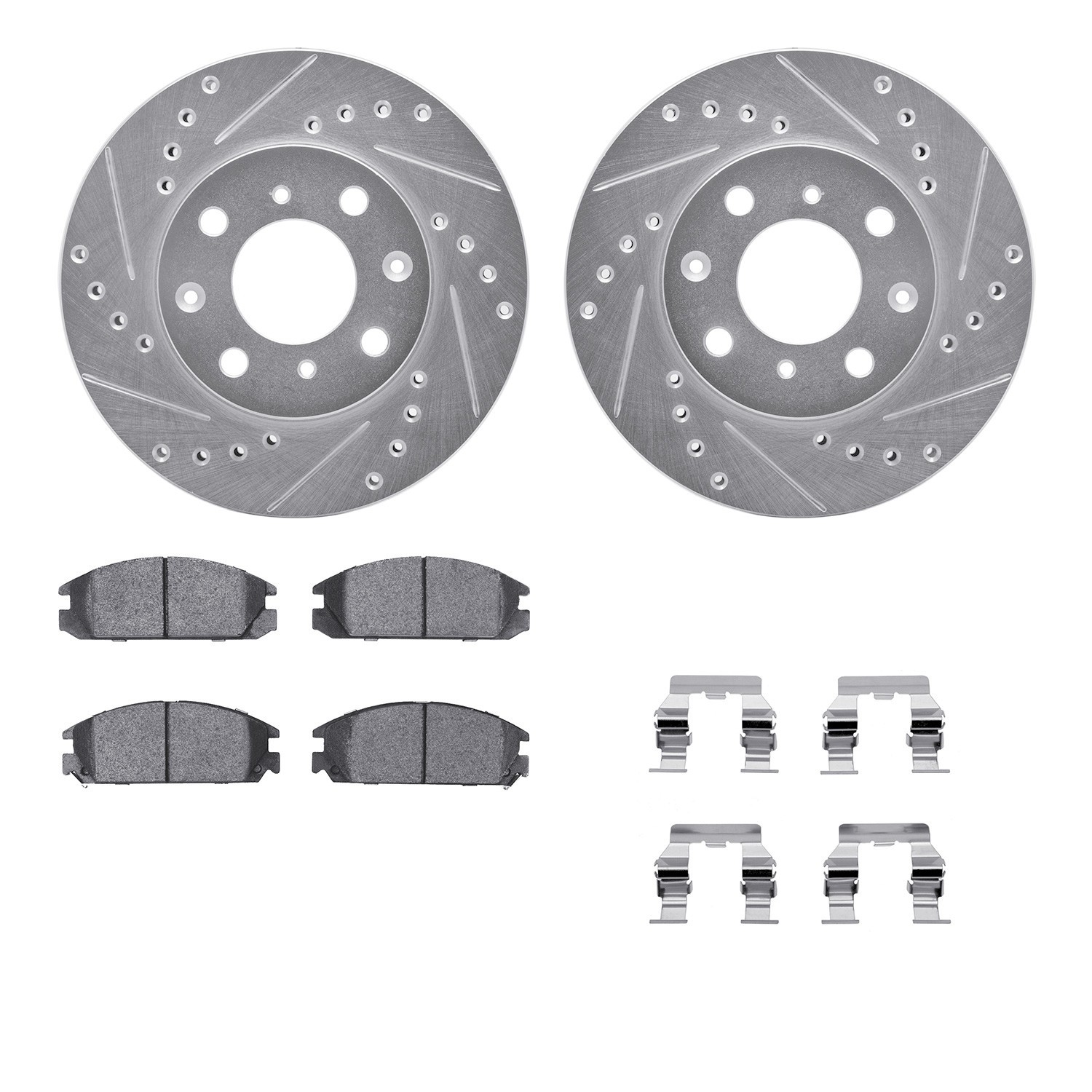 DYN 7512-59149 DFC Rotors-Drilled & Slotted-Silver w/ 5000 Advanced Brake Pads Incl Hdw