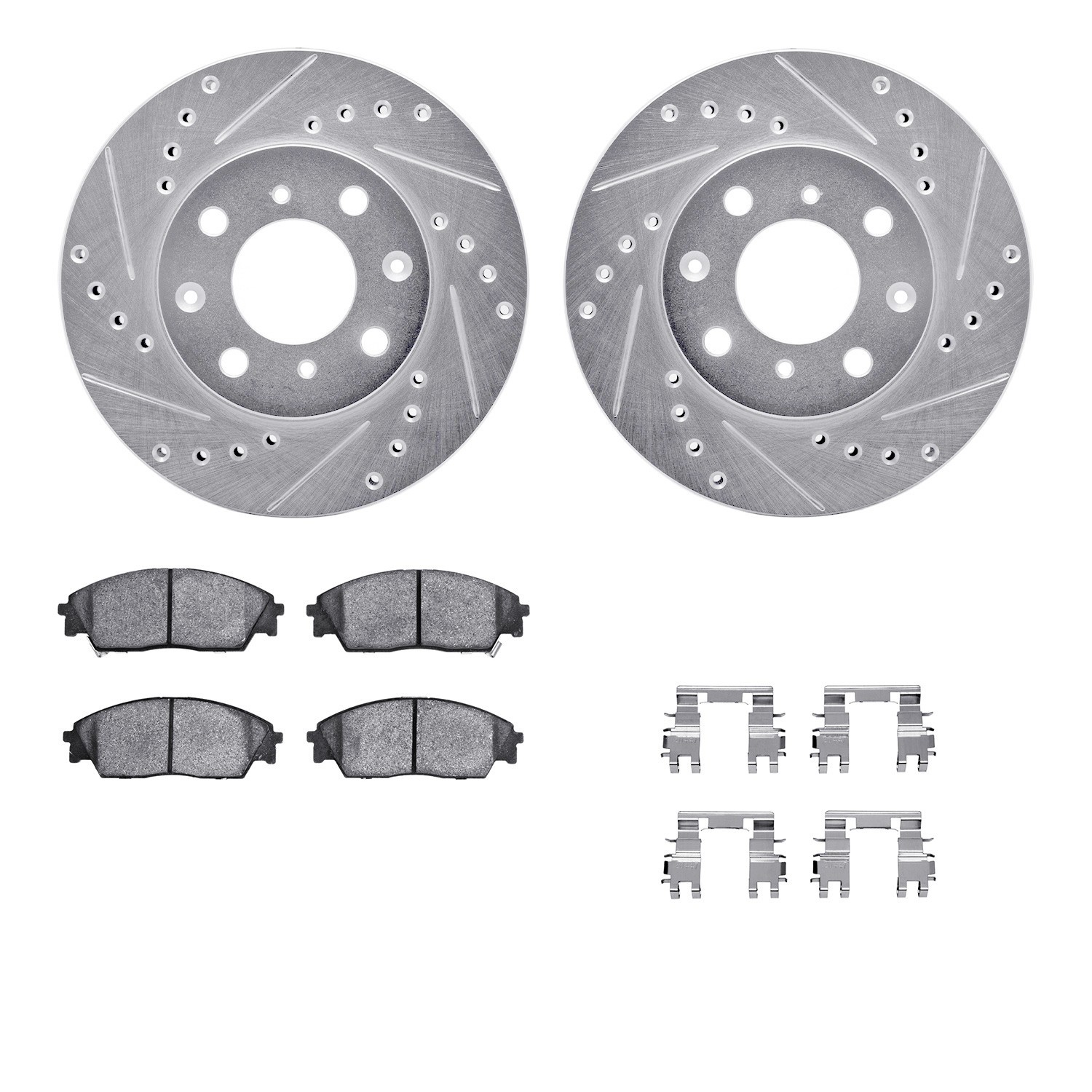 DYN 7512-59150 DFC Rotors-Drilled & Slotted-Silver w/ 5000 Advanced Brake Pads Incl Hdw