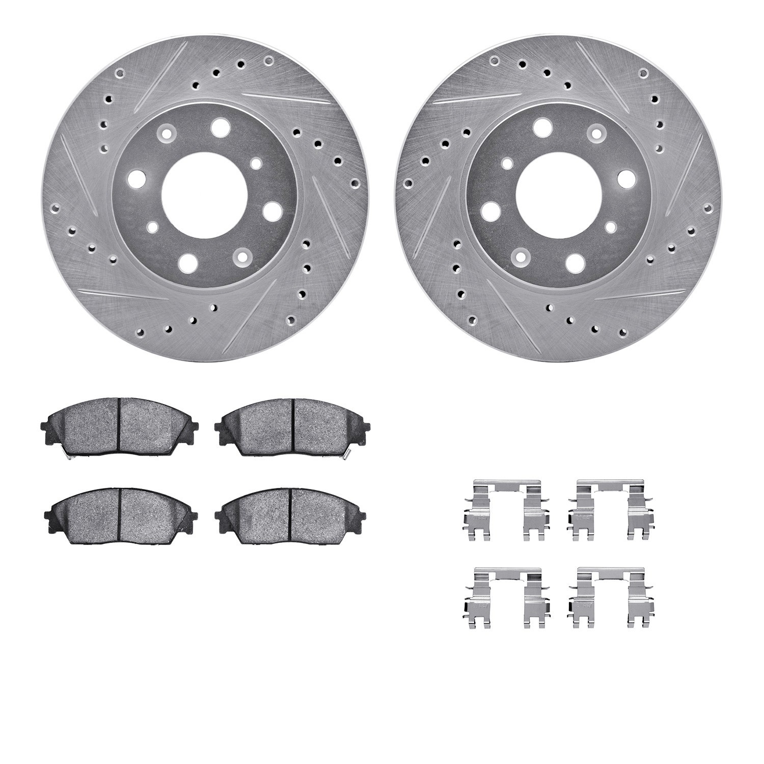 DYN 7512-59159 DFC Rotors-Drilled & Slotted-Silver w/ 5000 Advanced Brake Pads Incl Hdw