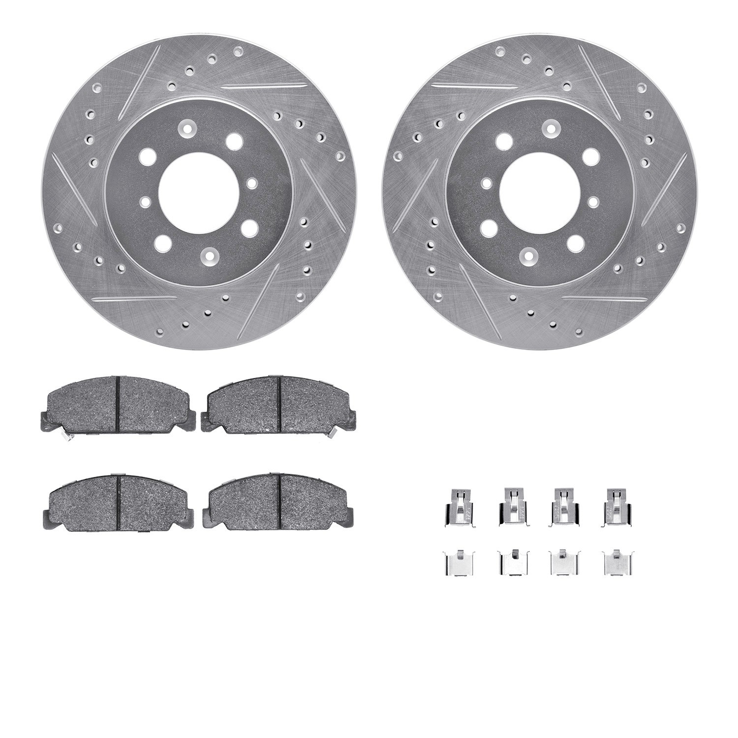 DYN 7512-59183 DFC Rotors-Drilled & Slotted-Silver w/ 5000 Advanced Brake Pads Incl Hdw