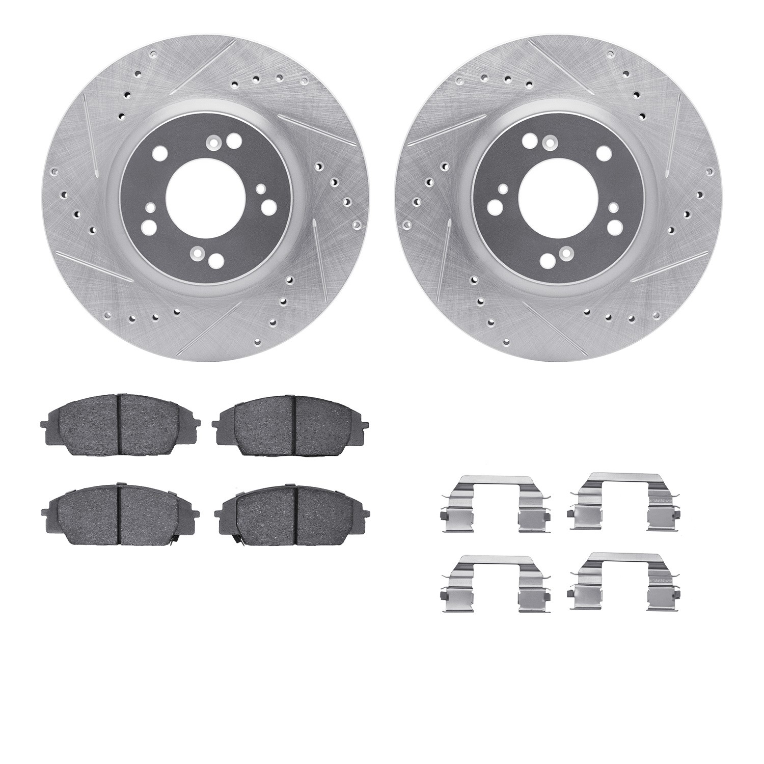 DYN 7512-59247 DFC Rotors-Drilled & Slotted-Silver w/ 5000 Advanced Brake Pads Incl Hdw