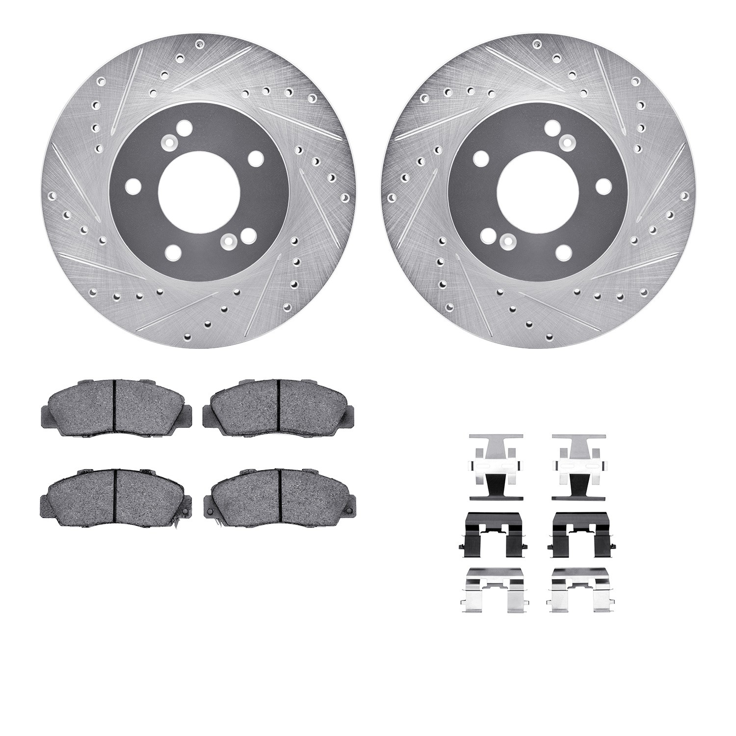 DYN 7512-59313 DFC Rotors-Drilled & Slotted-Silver w/ 5000 Advanced Brake Pads Incl Hdw