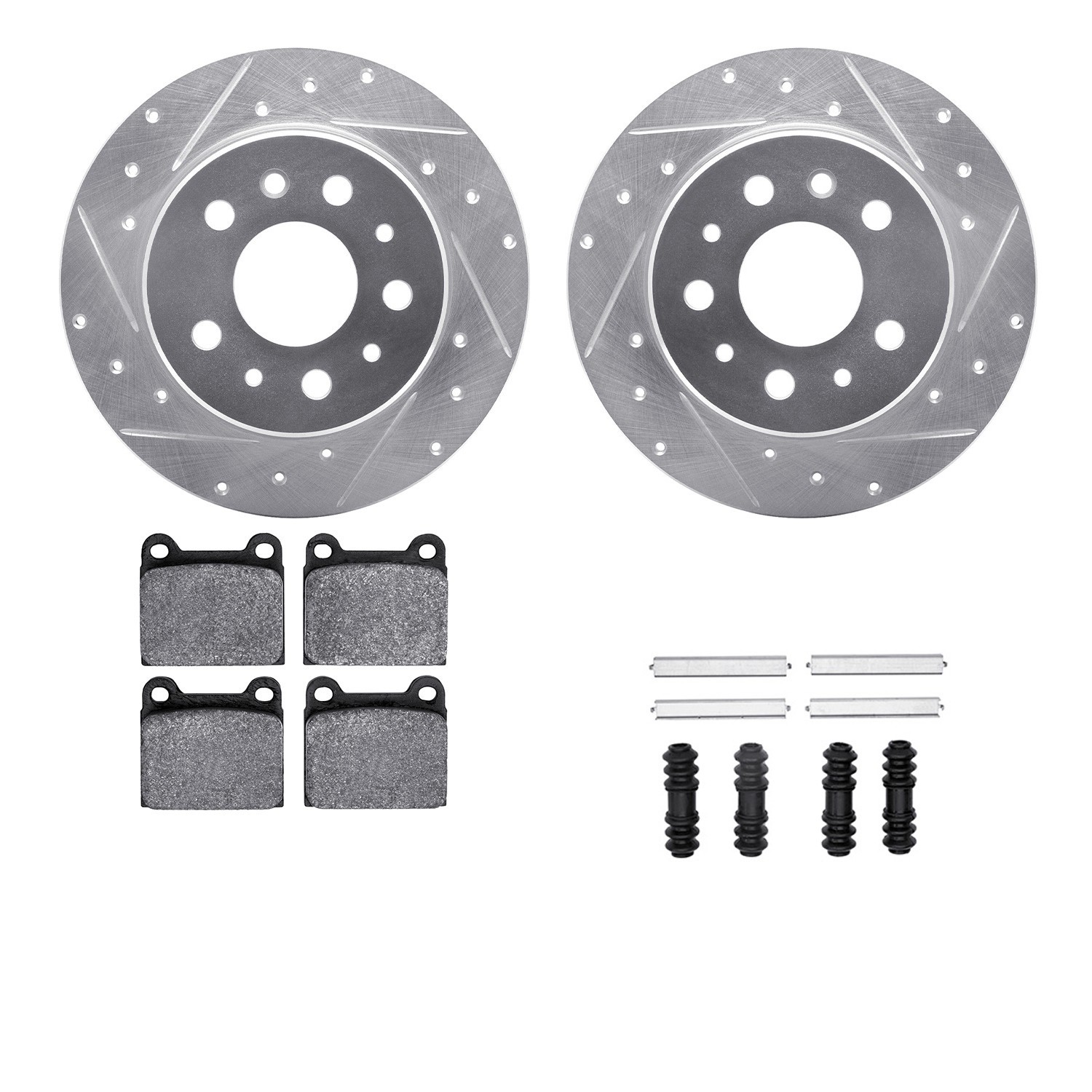 DYN 7512-63008 DFC Rotors-Drilled & Slotted-Silver w/ 5000 Advanced Brake Pads Incl Hdw