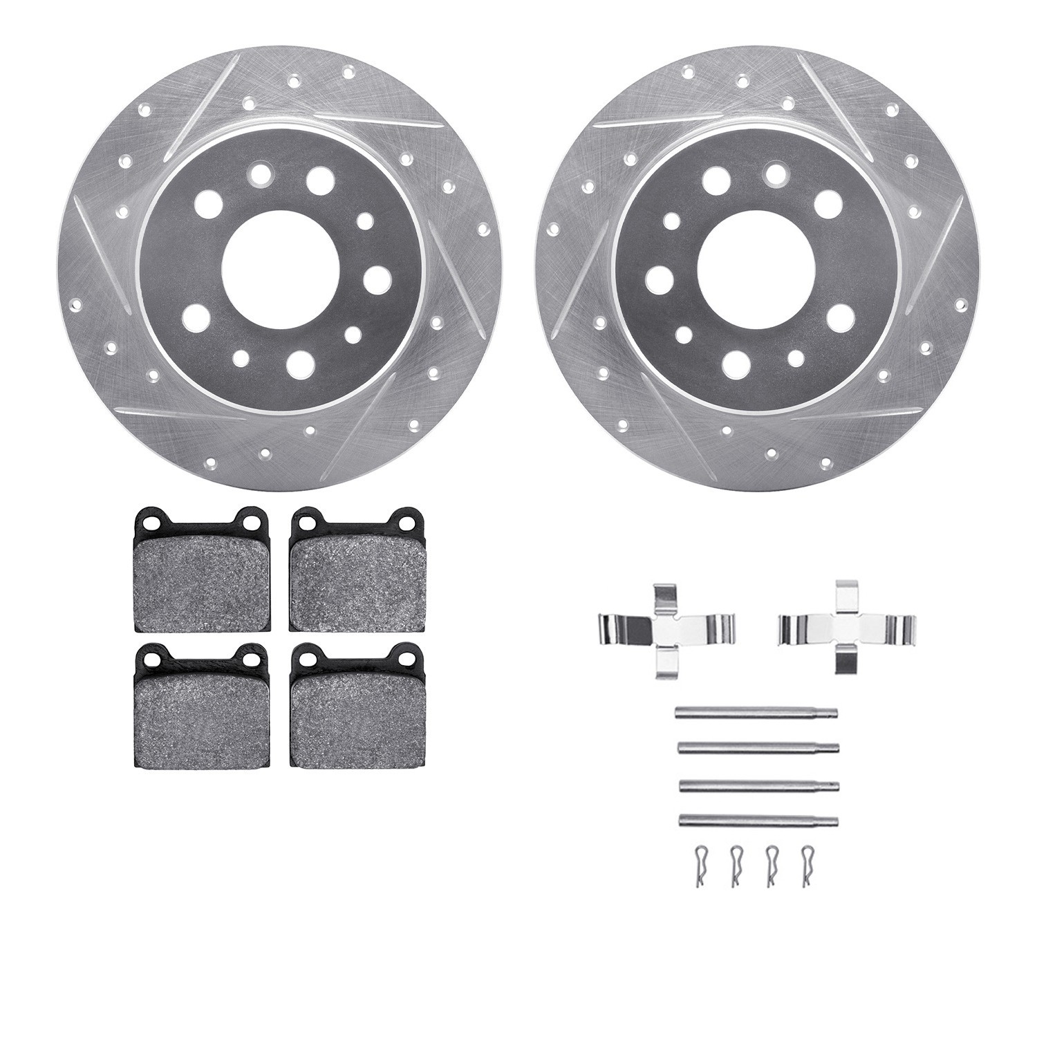 DYN 7512-63009 DFC Rotors-Drilled & Slotted-Silver w/ 5000 Advanced Brake Pads Incl Hdw