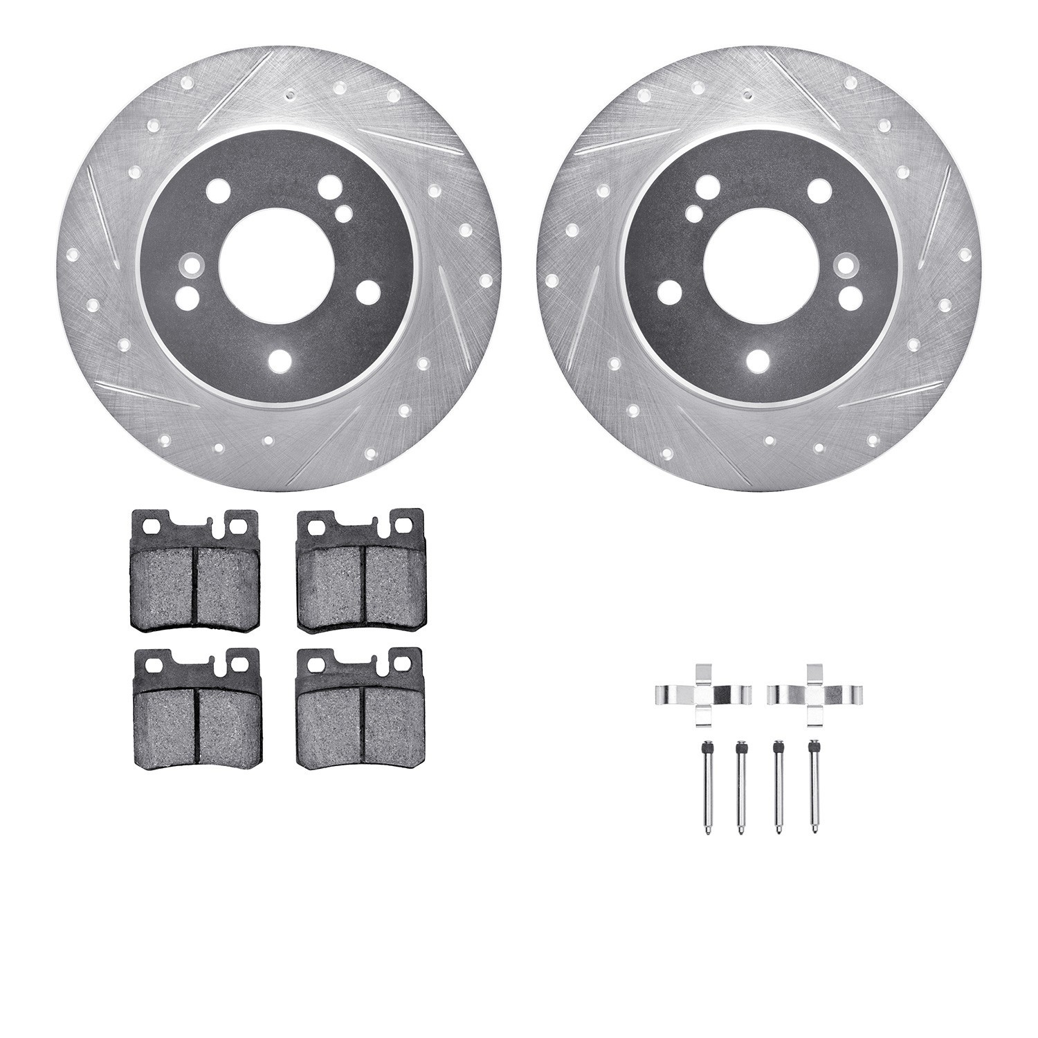 DYN 7512-63023 DFC Rotors-Drilled & Slotted-Silver w/ 5000 Advanced Brake Pads Incl Hdw