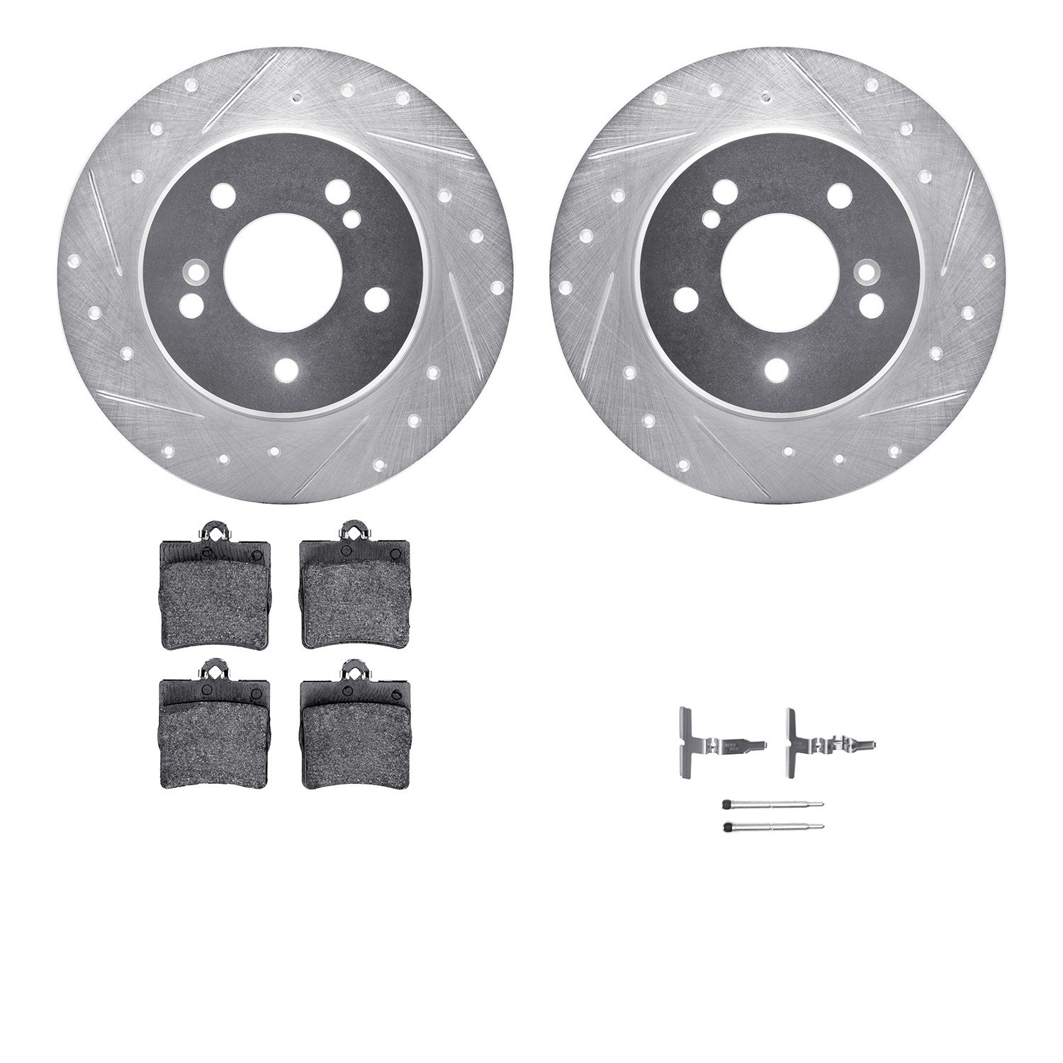 DYN 7512-63024 DFC Rotors-Drilled & Slotted-Silver w/ 5000 Advanced Brake Pads Incl Hdw