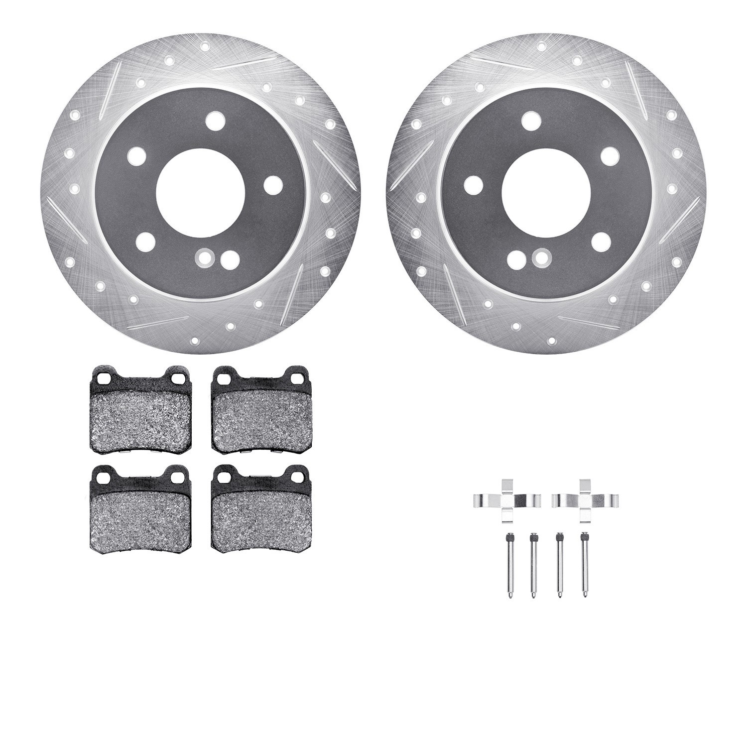 DYN 7512-63035 DFC Rotors-Drilled & Slotted-Silver w/ 5000 Advanced Brake Pads Incl Hdw
