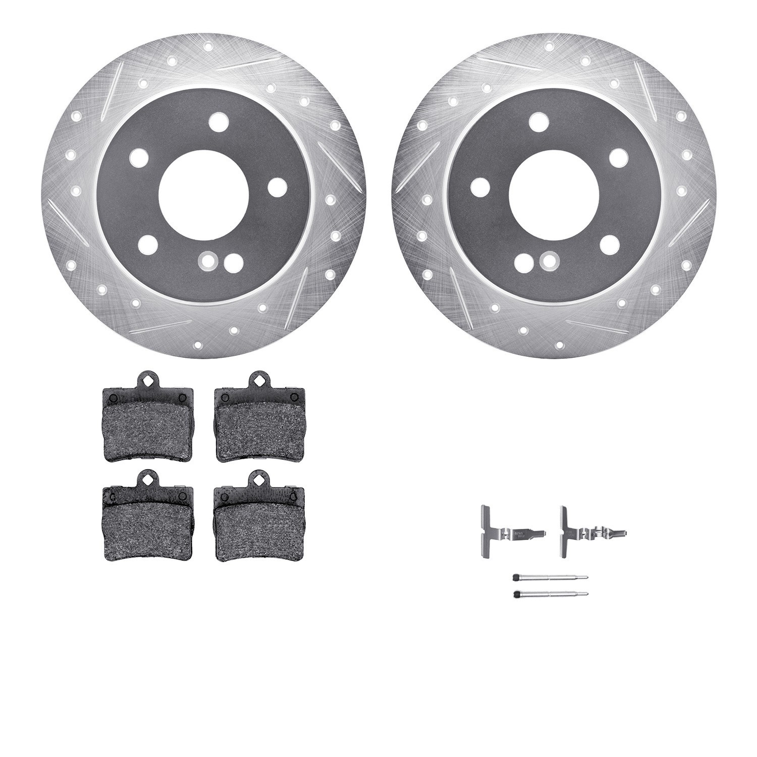 DYN 7512-63037 DFC Rotors-Drilled & Slotted-Silver w/ 5000 Advanced Brake Pads Incl Hdw