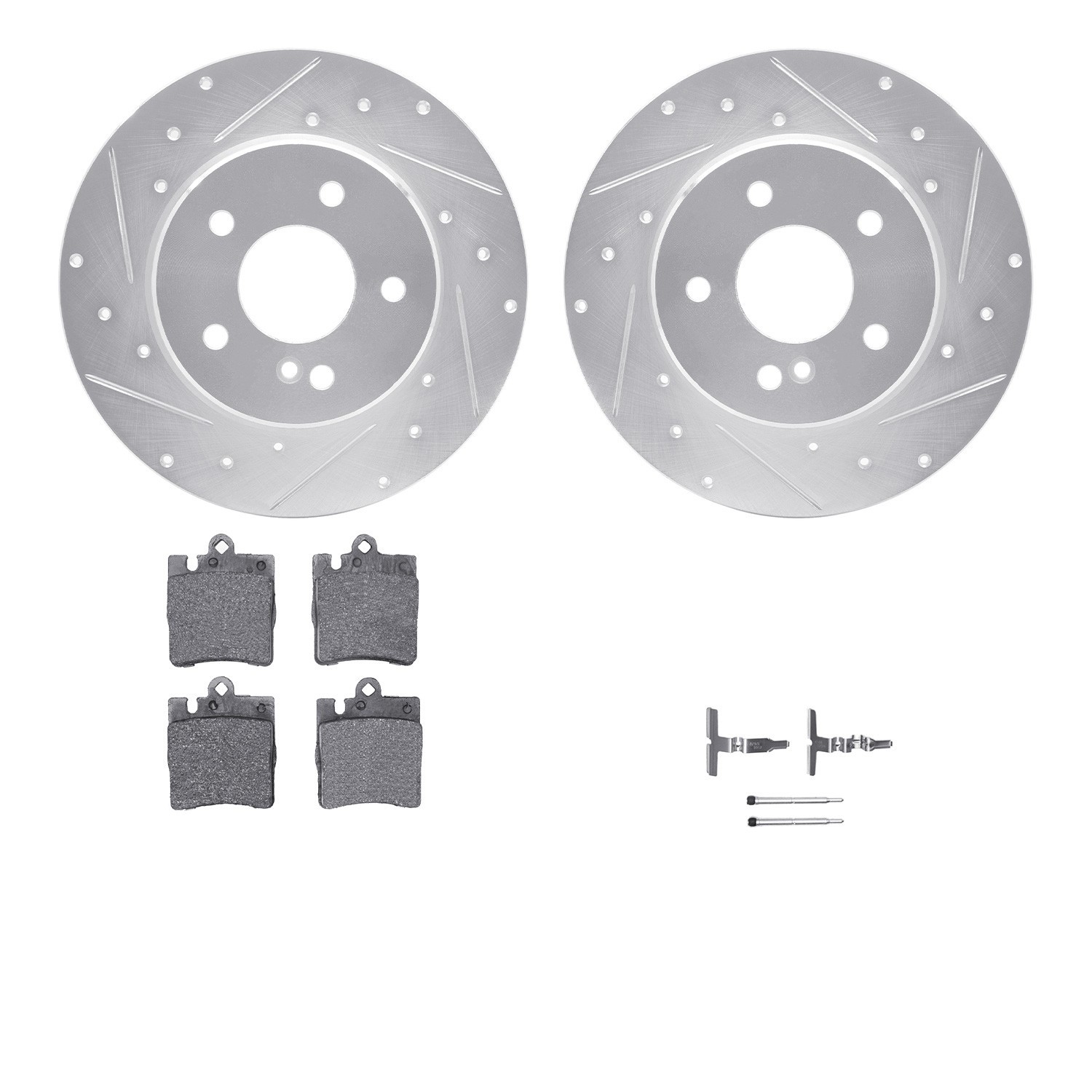 DYN 7512-63040 DFC Rotors-Drilled & Slotted-Silver w/ 5000 Advanced Brake Pads Incl Hdw