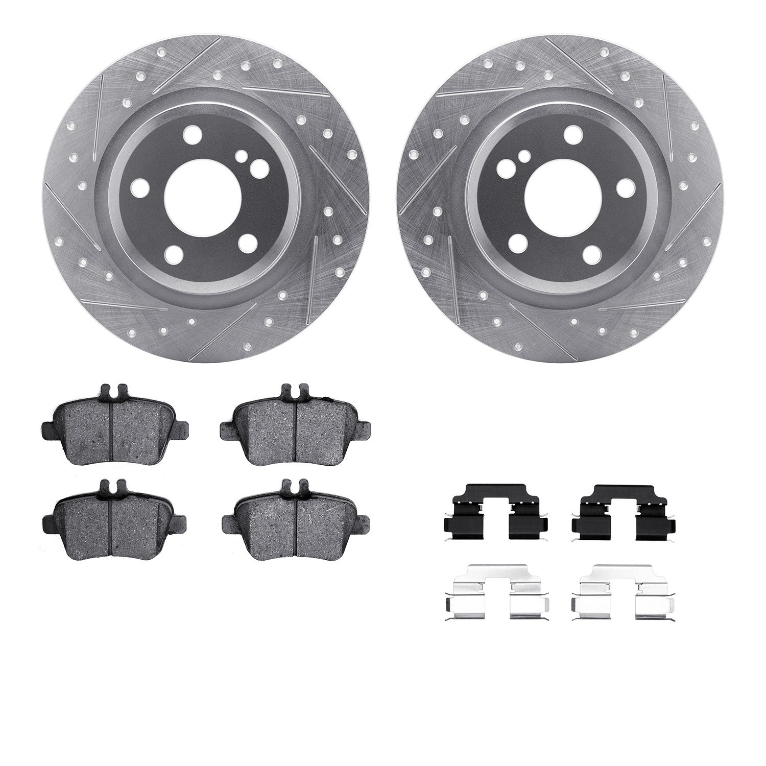 DYN 7512-63061 DFC Rotors-Drilled & Slotted-Silver w/ 5000 Advanced Brake Pads Incl Hdw