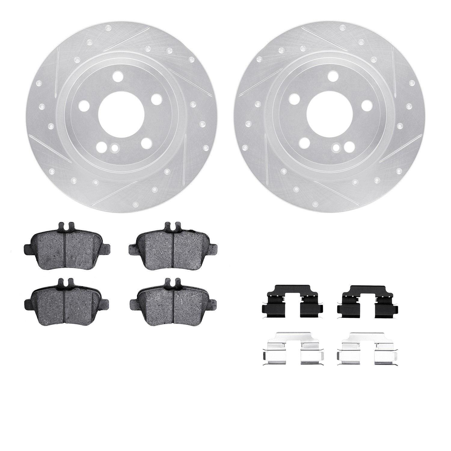 DYN 7512-63063 DFC Rotors-Drilled & Slotted-Silver w/ 5000 Advanced Brake Pads Incl Hdw
