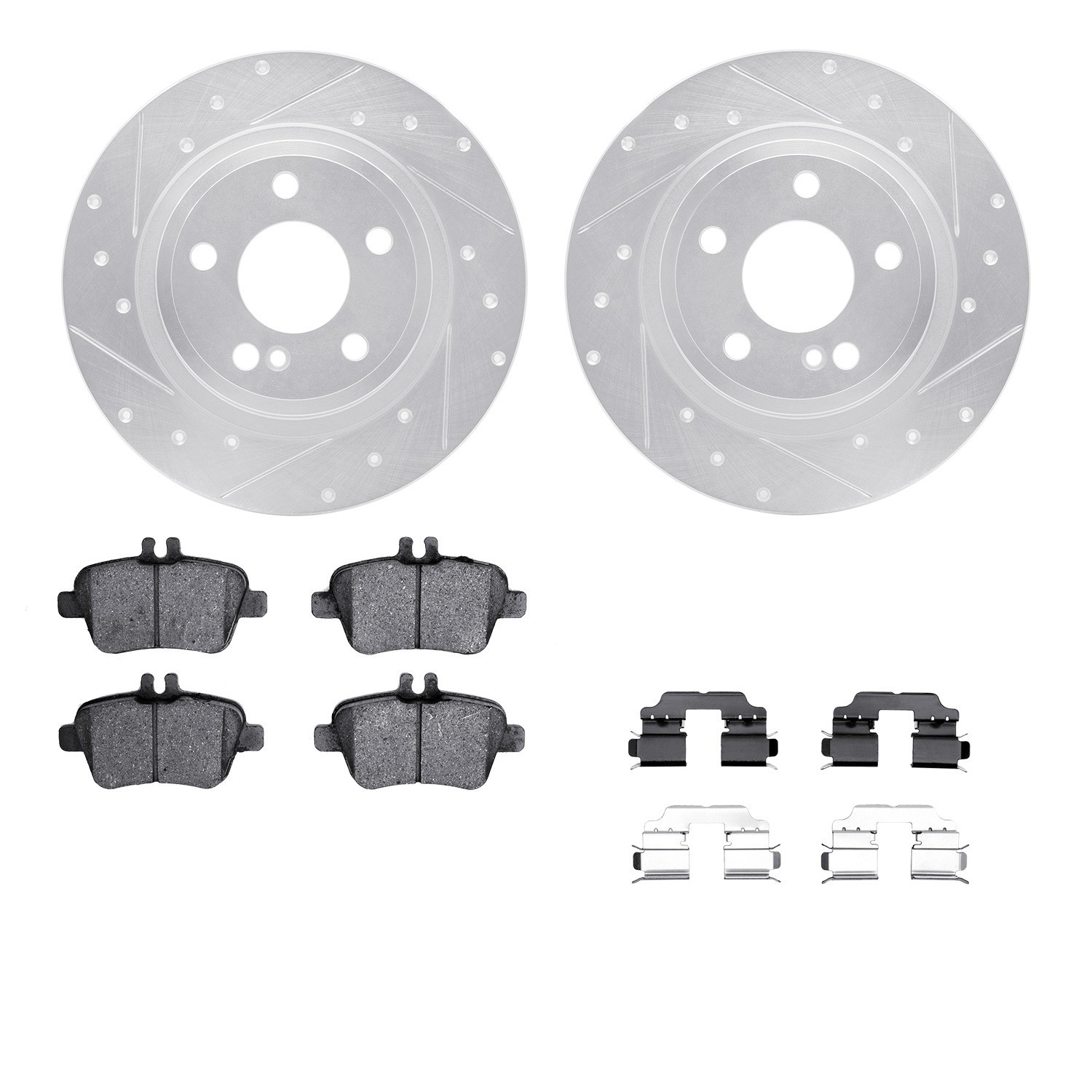 DYN 7512-63064 DFC Rotors-Drilled & Slotted-Silver w/ 5000 Advanced Brake Pads Incl Hdw