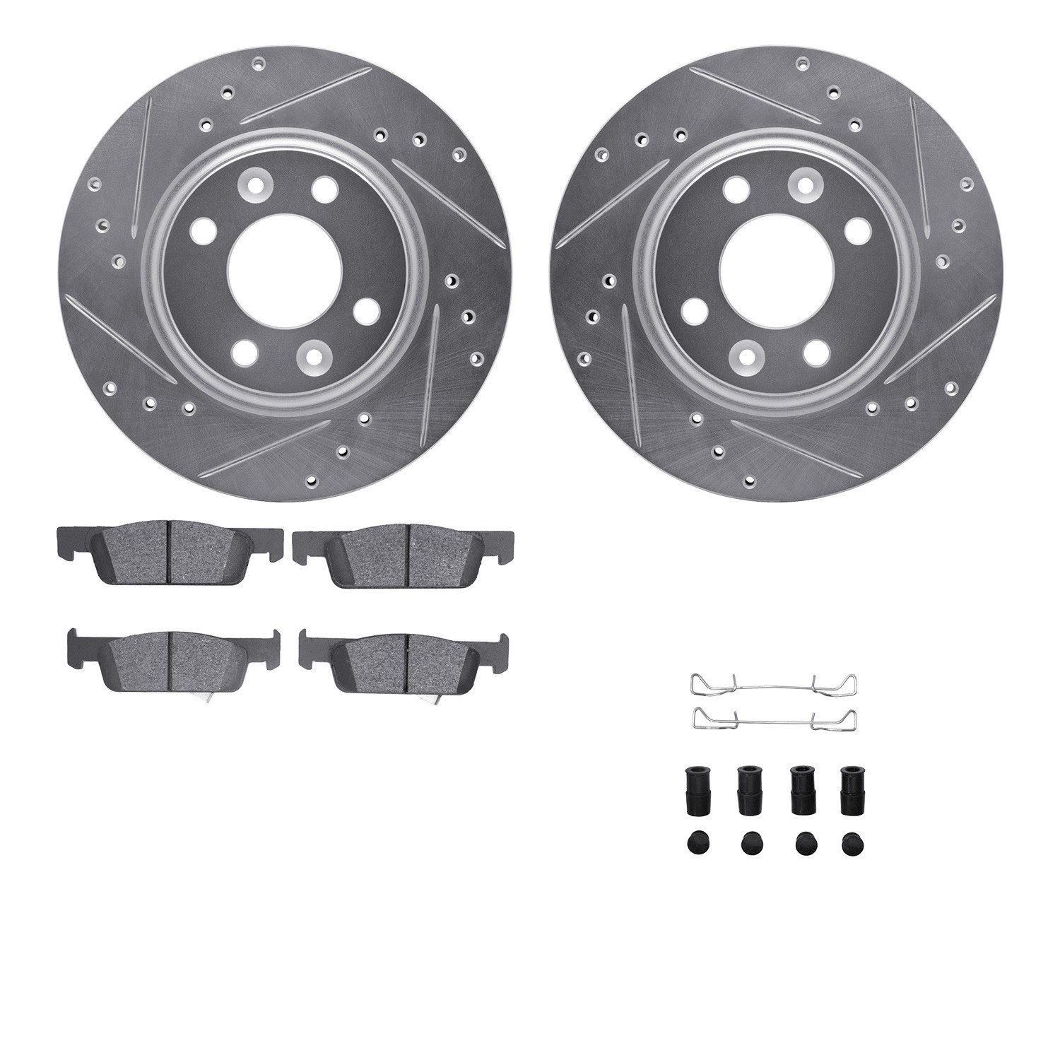 DYN 7512-63078 DFC Rotors-Drilled & Slotted-Silver w/ 5000 Advanced Brake Pads Incl Hdw