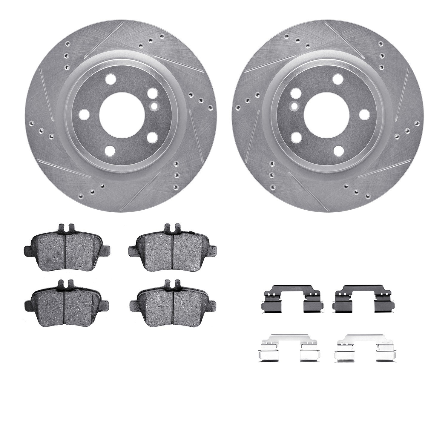 DYN 7512-63081 DFC Rotors-Drilled & Slotted-Silver w/ 5000 Advanced Brake Pads Incl Hdw