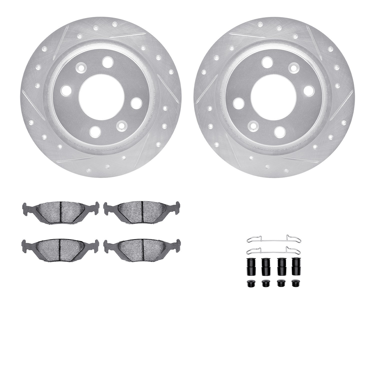 DYN 7512-65005 DFC Rotors-Drilled & Slotted-Silver w/ 5000 Advanced Brake Pads Incl Hdw