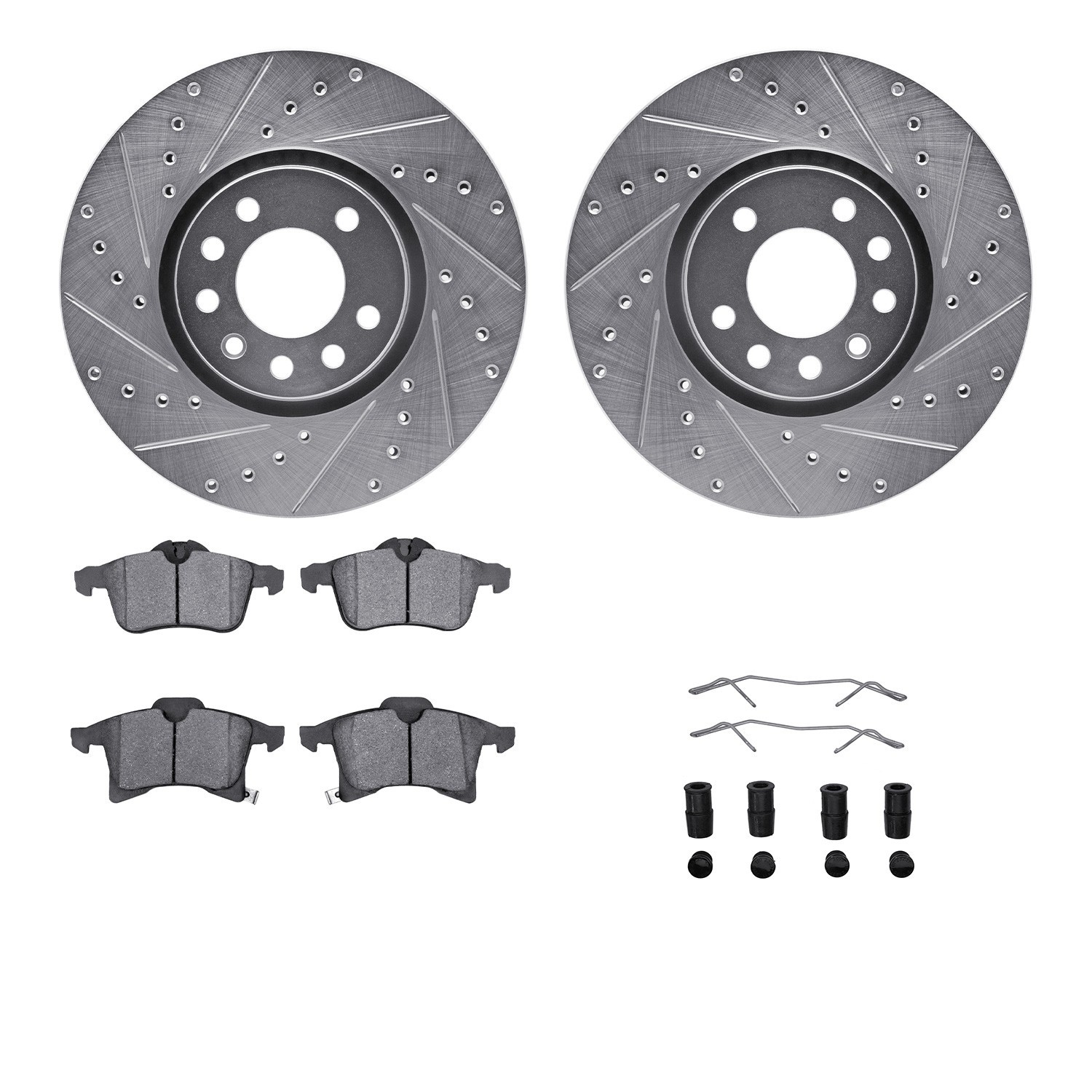 DYN 7512-65010 DFC Rotors-Drilled & Slotted-Silver w/ 5000 Advanced Brake Pads Incl Hdw