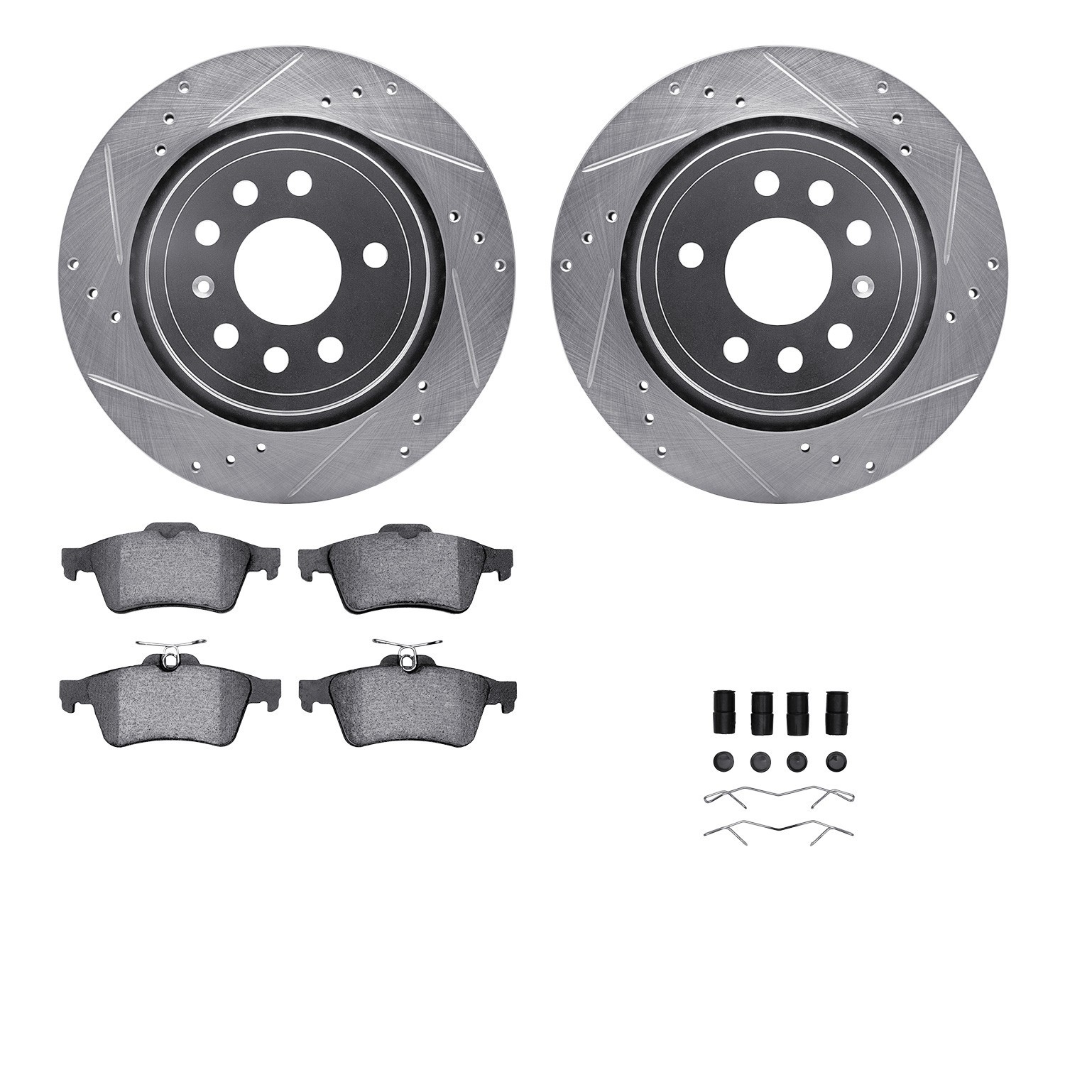 DYN 7512-65018 DFC Rotors-Drilled & Slotted-Silver w/ 5000 Advanced Brake Pads Incl Hdw