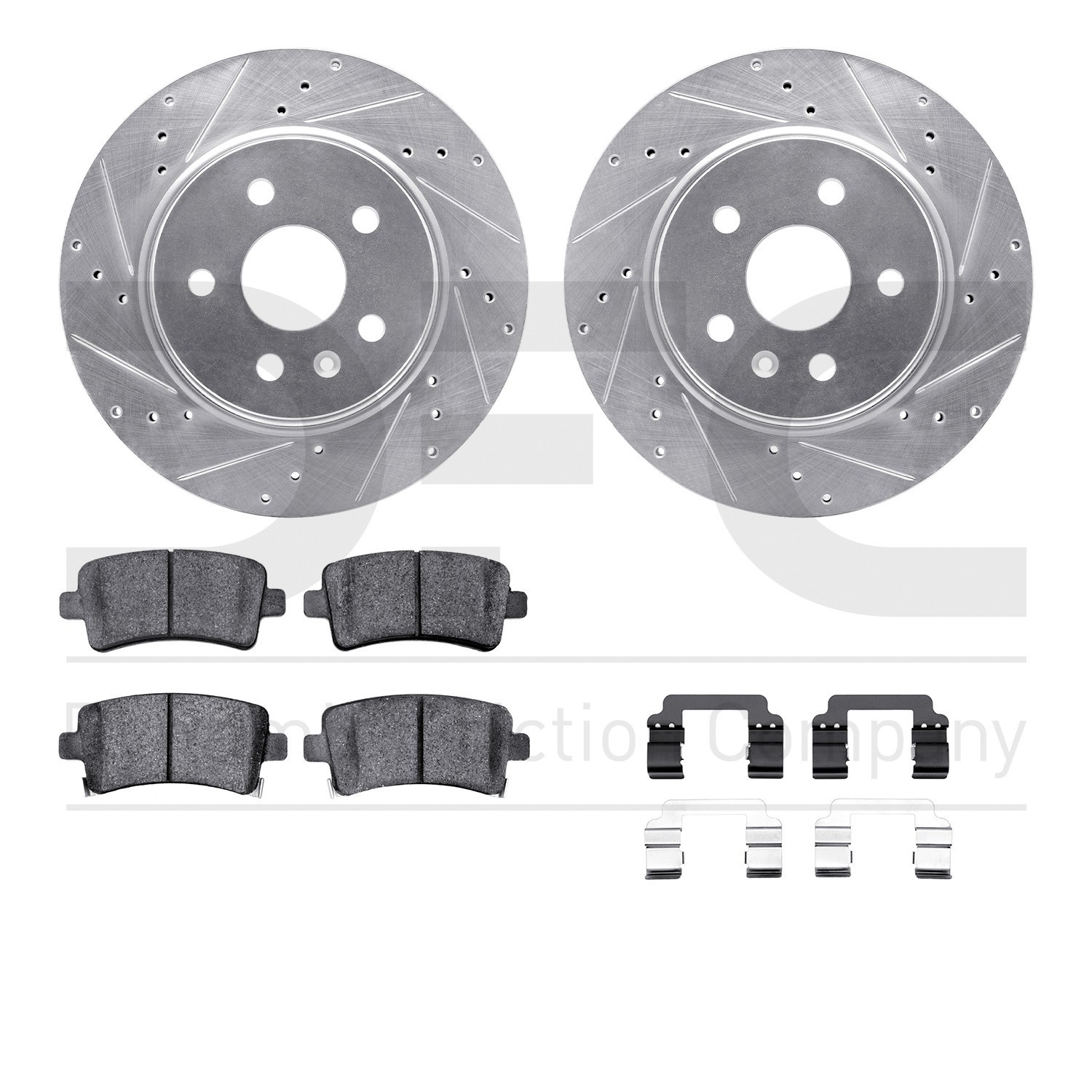 DYN 7512-65024 DFC Rotors-Drilled & Slotted-Silver w/ 5000 Advanced Brake Pads Incl Hdw