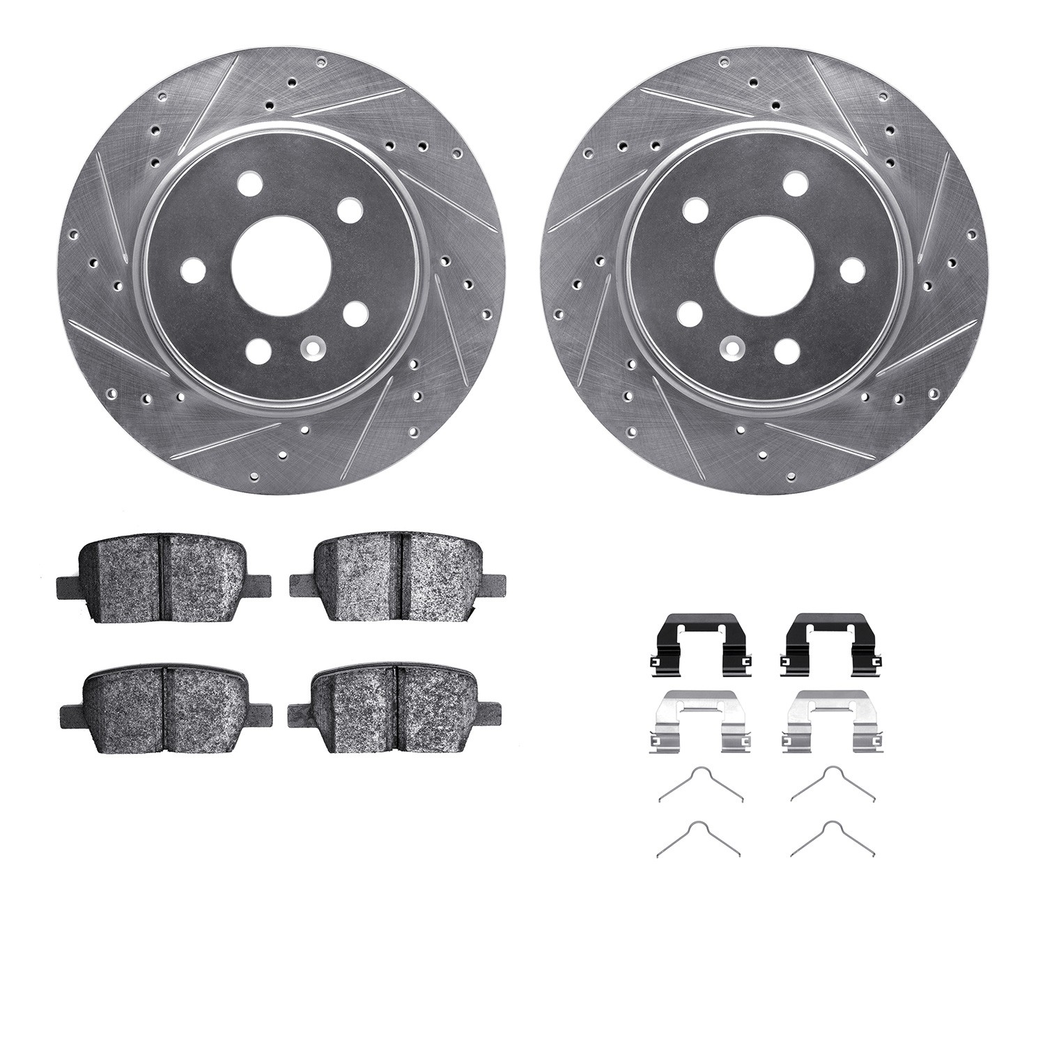 DYN 7512-65027 DFC Rotors-Drilled & Slotted-Silver w/ 5000 Advanced Brake Pads Incl Hdw