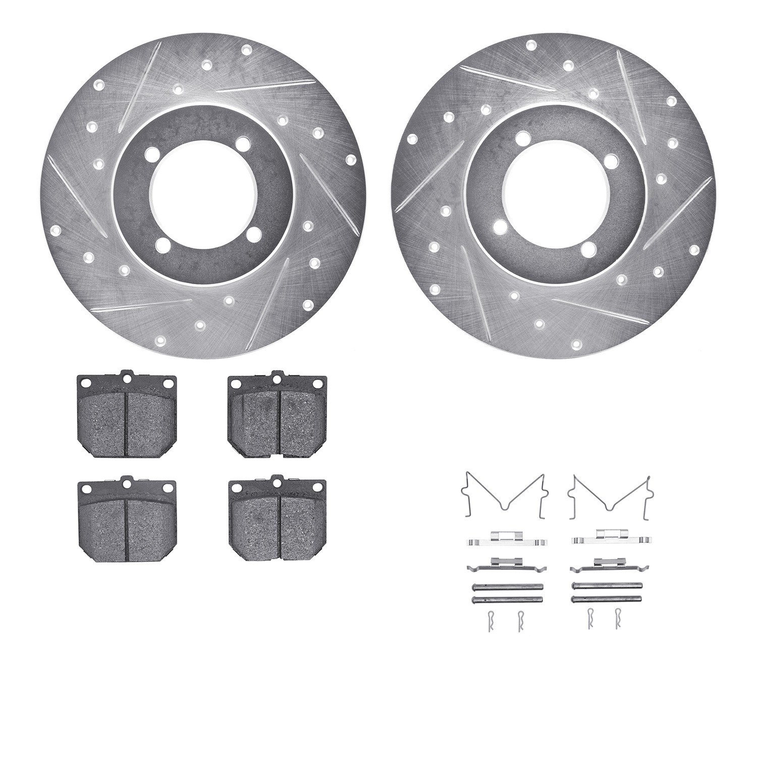 DYN 7512-67004 DFC Rotors-Drilled & Slotted-Silver w/ 5000 Advanced Brake Pads Incl Hdw